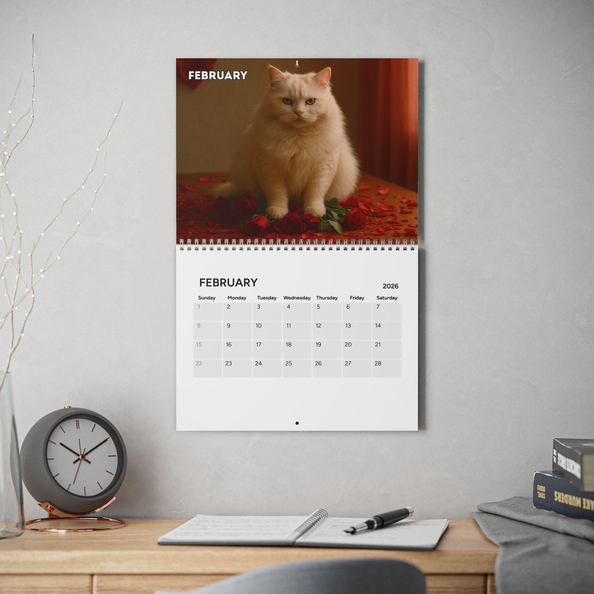 Naughty Cat Wall Calendar 2026, Christmas Gift Cat Mom Gag Gift Funny Weird Gifts White Elephant Secret Santa Kitty Office Decor Hilarious