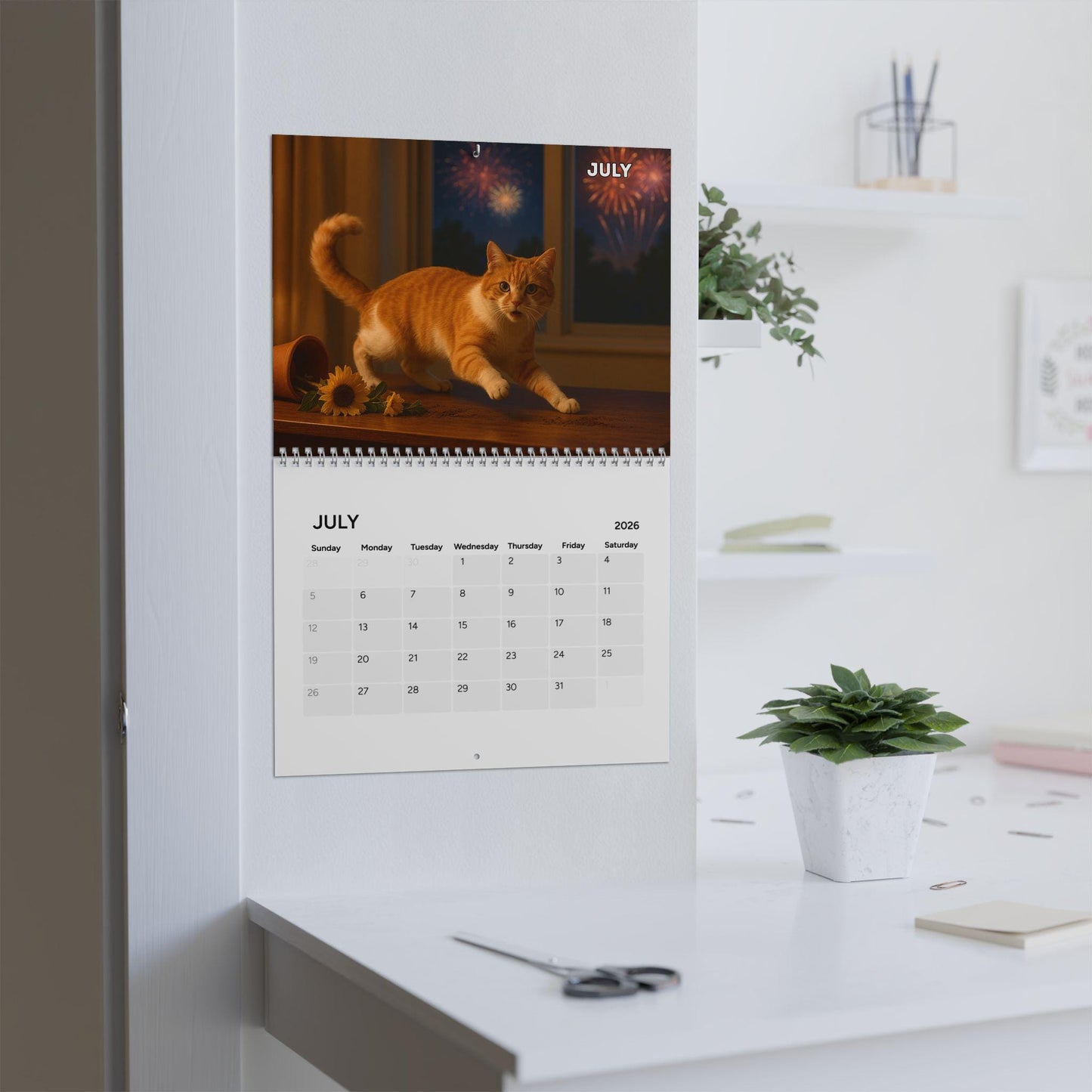Naughty Cat Wall Calendar 2026, Christmas Gift Cat Mom Gag Gift Funny Weird Gifts White Elephant Secret Santa Kitty Office Decor Hilarious