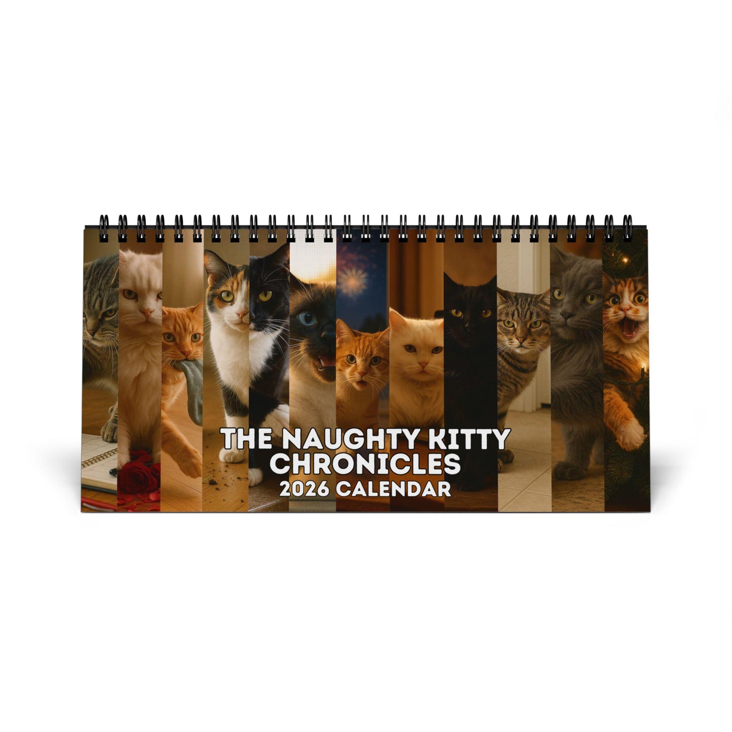Naughty Cat Wall Calendar 2026, Christmas Gift Cat Mom Gag Gift Funny Weird Gifts White Elephant Secret Santa Kitty Office Decor Hilarious