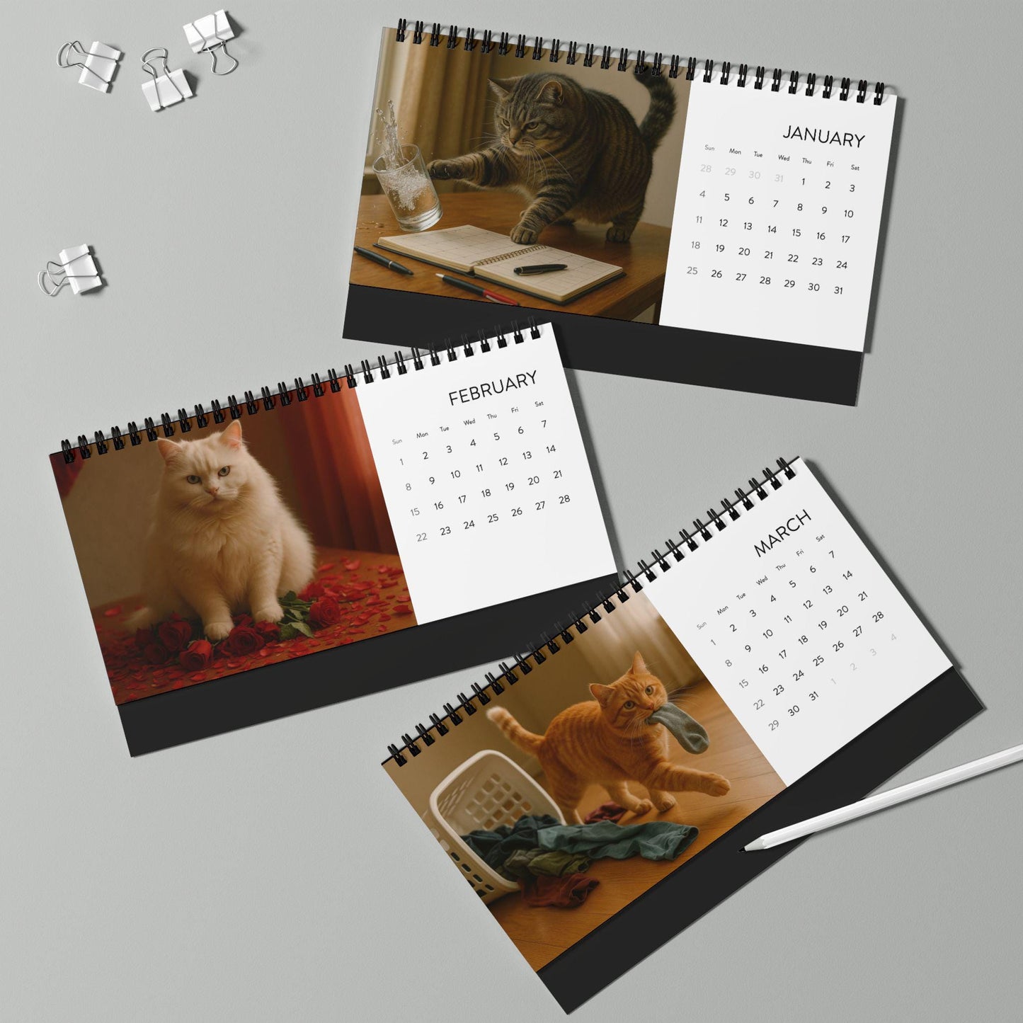 Naughty Cat Wall Calendar 2026, Christmas Gift Cat Mom Gag Gift Funny Weird Gifts White Elephant Secret Santa Kitty Office Decor Hilarious