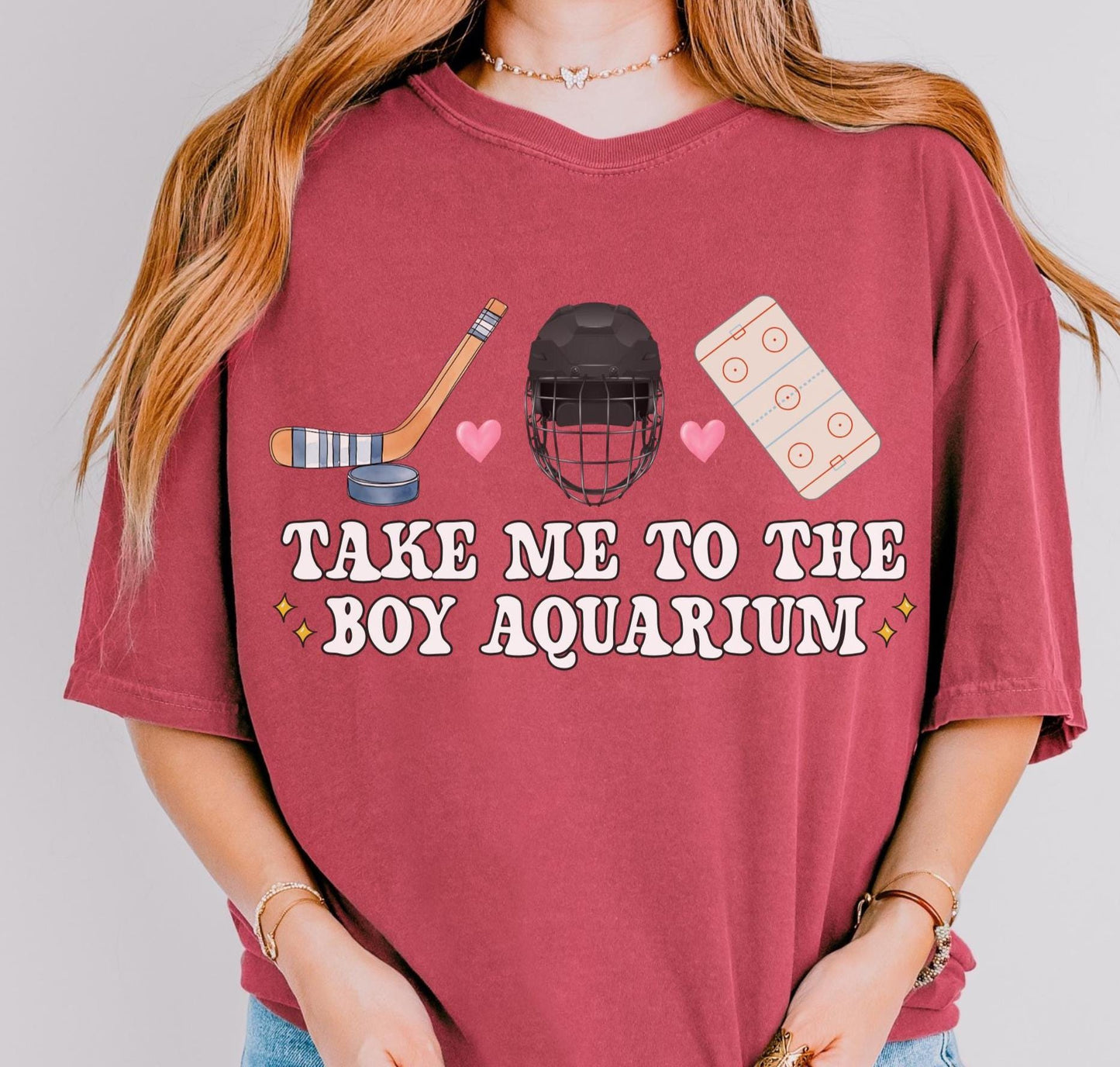 Take Me To The Boy Aquarium Shirt, Funny Hockey Mom Tee, Sarcastic Game Day Shirt, Witty Hockey Fan Gift Comfort Colors T-Shirt
