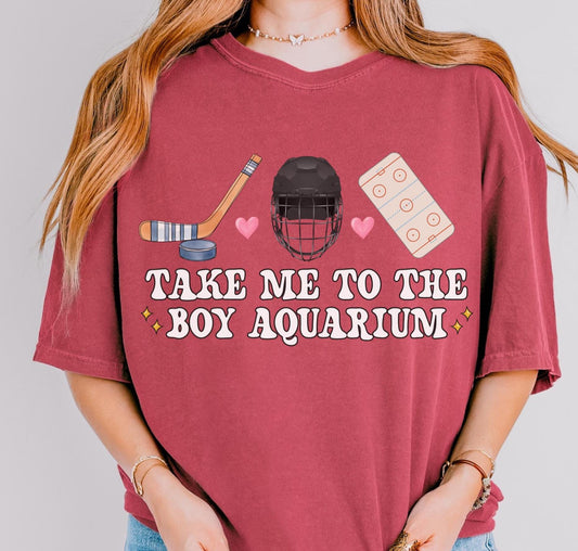 Take Me To The Boy Aquarium Shirt, Funny Hockey Mom Tee, Sarcastic Game Day Shirt, Witty Hockey Fan Gift Comfort Colors T-Shirt