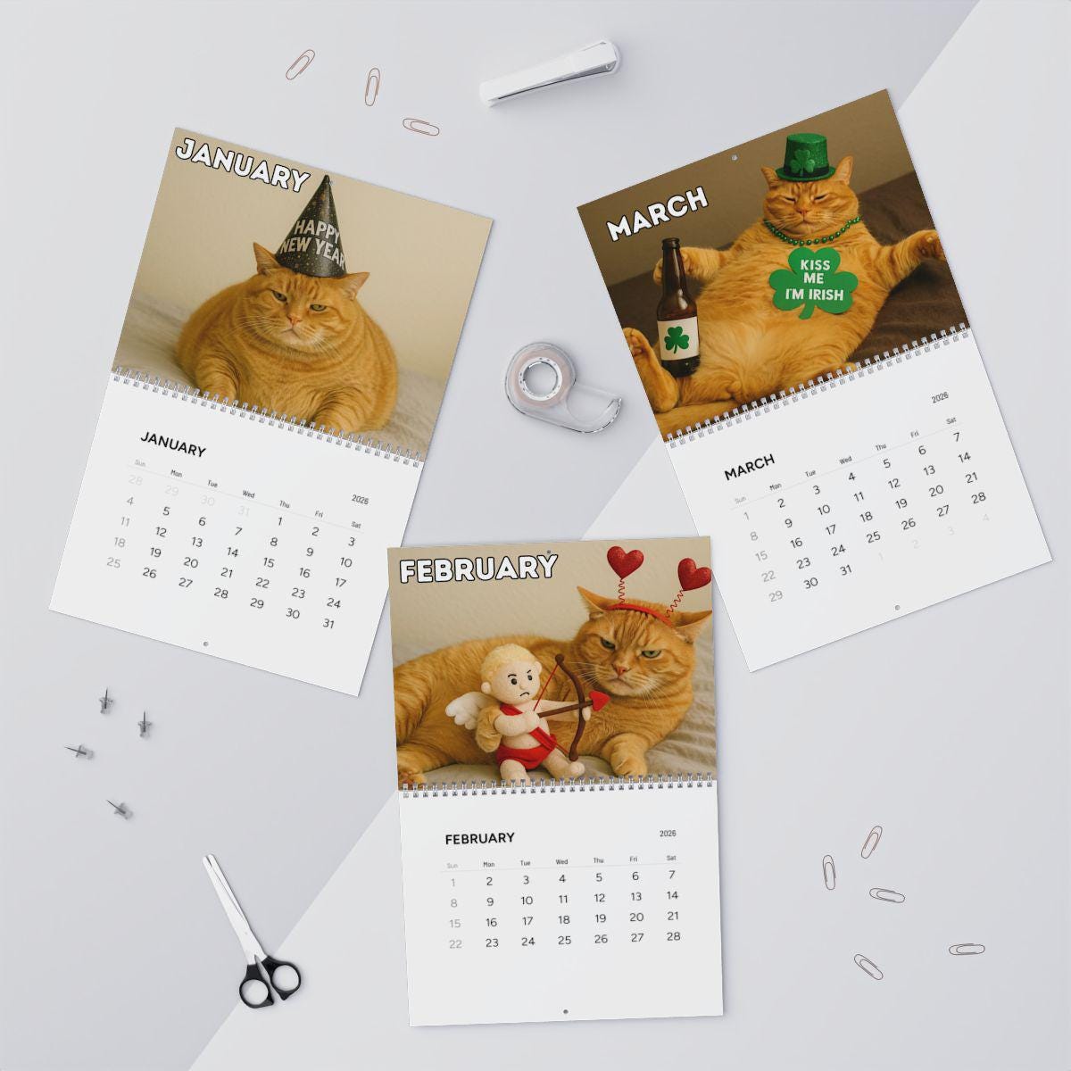 Orange Cat 2026 Wall Calendar, Funny Cat Mom Gift, Hilarious Witty Kitty Calendar, Christmas Gift, Unhinged Adult Humor, Kitten Lover Decor