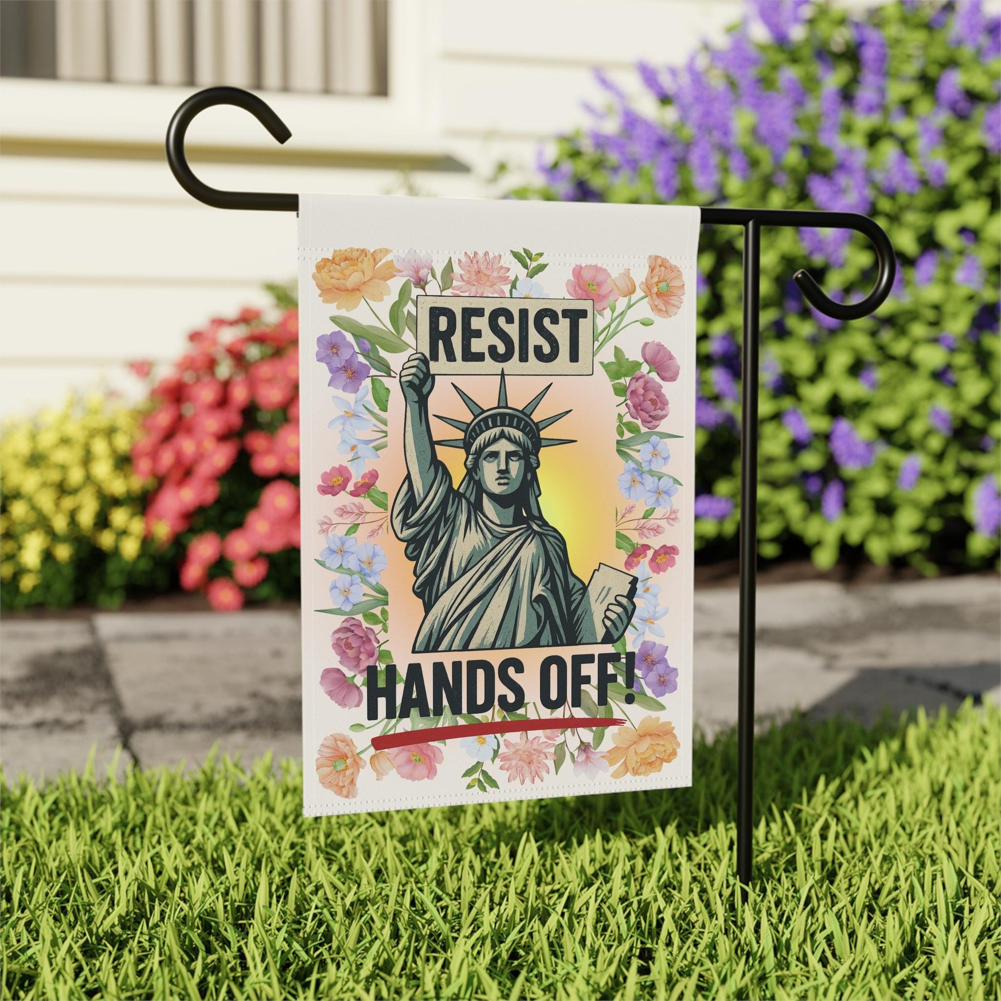 Resist Hands Off Lady Liberty Garden Flag, Anti Trump Anti MAGA Yard Flag, Home Decor For Leftist Liberal, Outdoors Waterproof, FDT Banner
