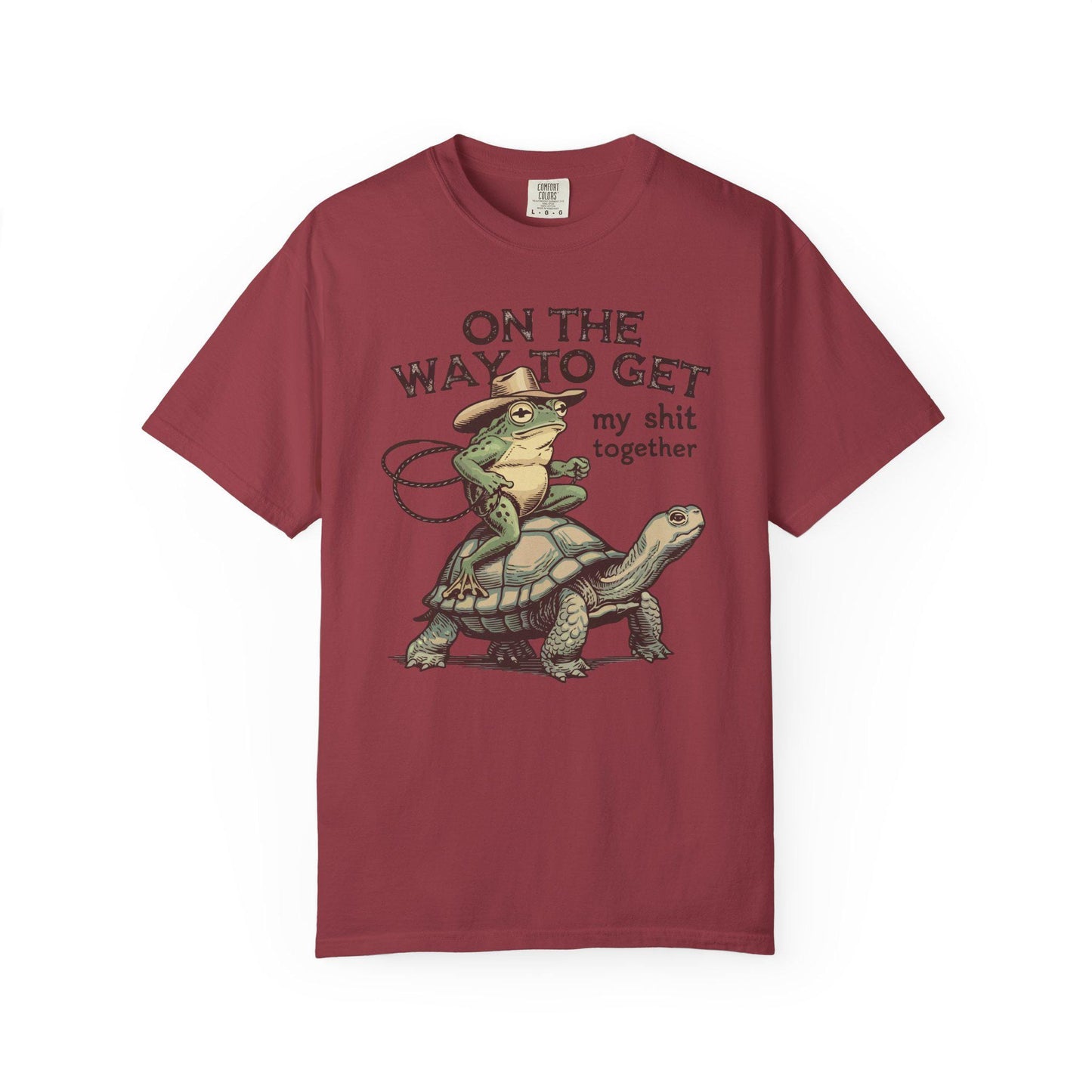 On My Way To Get My Sh*t Together Tshirt, Frog Riding Turtle Shirt, Funny Gen Z Meme Humor T-Shirt, Hilarious Cowboy Toad Tee