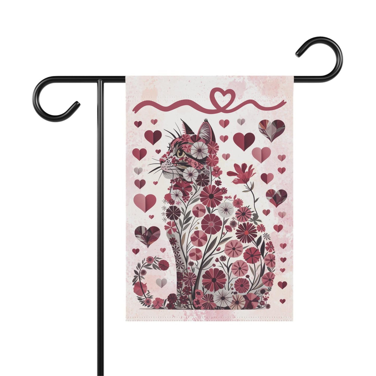 Abstract Flower Cat Yard Banner, Outdoor Beautiful Spring Decor, Garden Sign for Kitty Lover