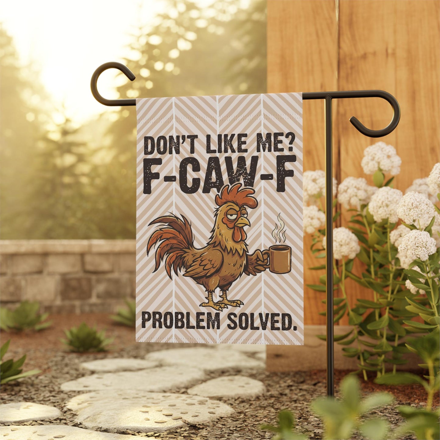 FCAWF Chicken Lover Garden Flag, Tired Rooster Coffee Yard Banner, Funny Farmhouse Outdoor Decor, Animal Lover Decoration