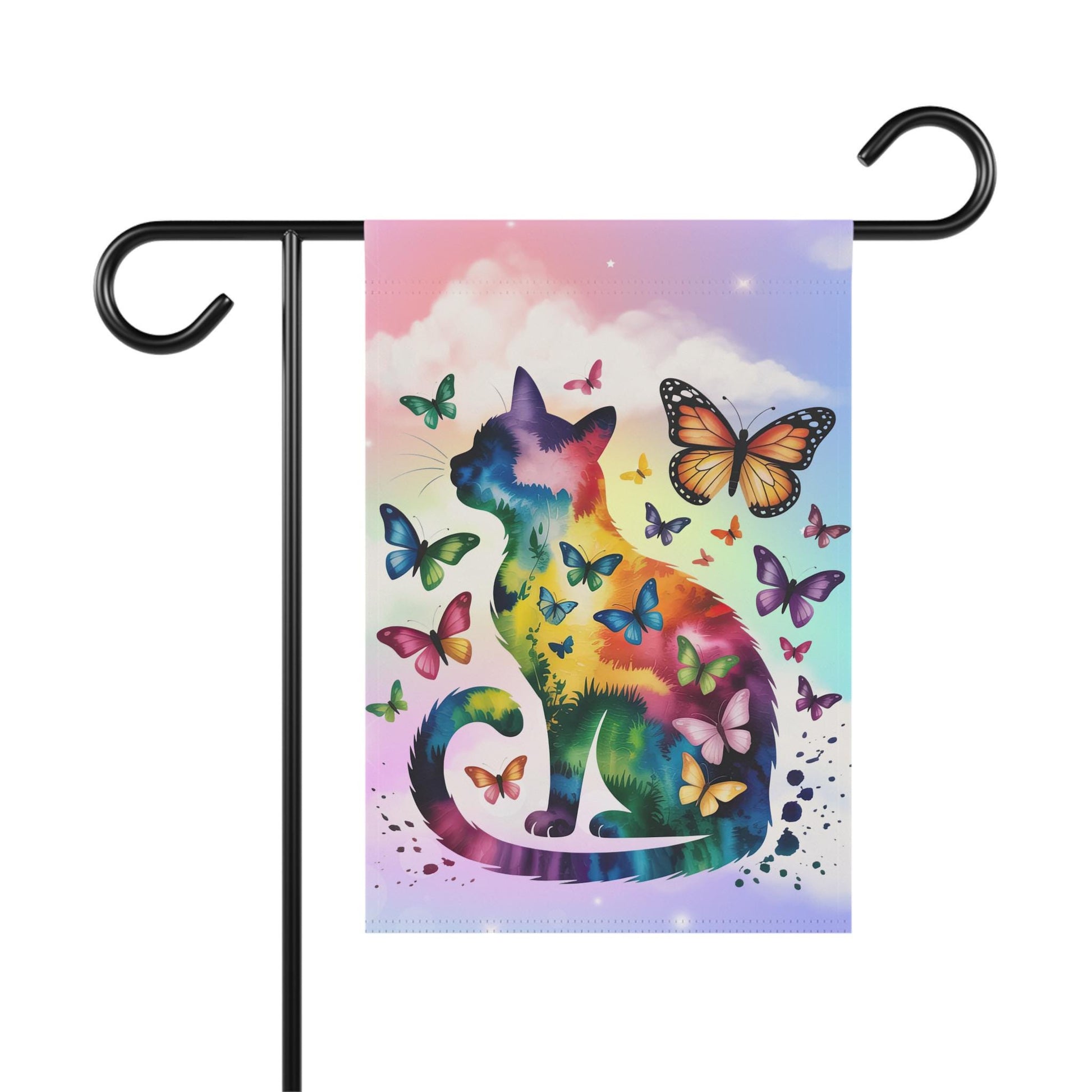 Abstract Butterfly Cat Yard Banner, Outdoor Beautiful Spring Decor, Garden Sign for Kitty Lover
