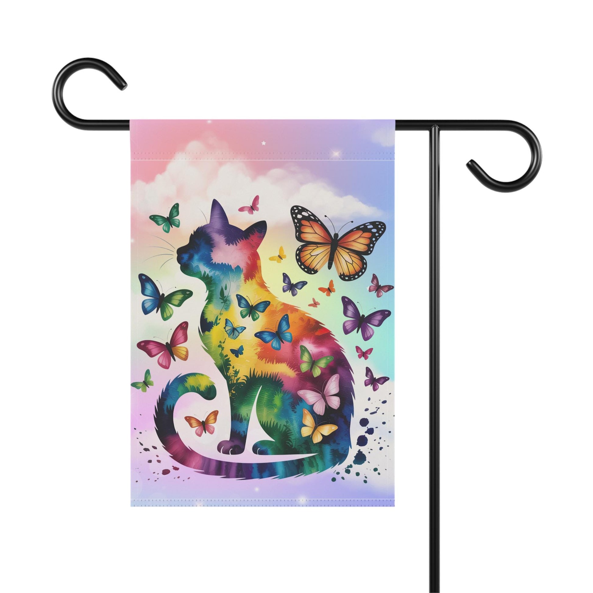 Abstract Butterfly Cat Yard Banner, Outdoor Beautiful Spring Decor, Garden Sign for Kitty Lover