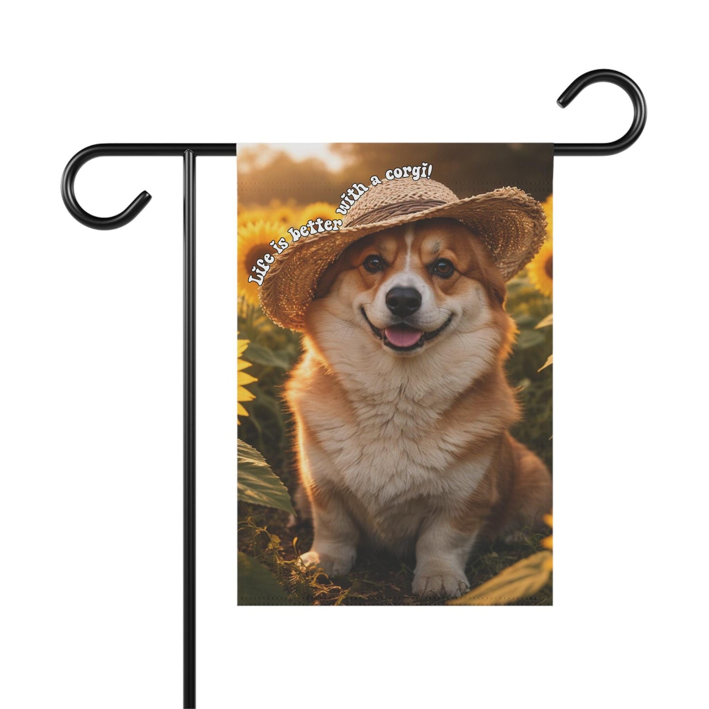 Life Is Better With A Corgi Garden Flag, Adorable Sunflower Corgi Mom Yard Banner, Outdoor Dog Lover Decor, Spring Summer Flowers Decoration