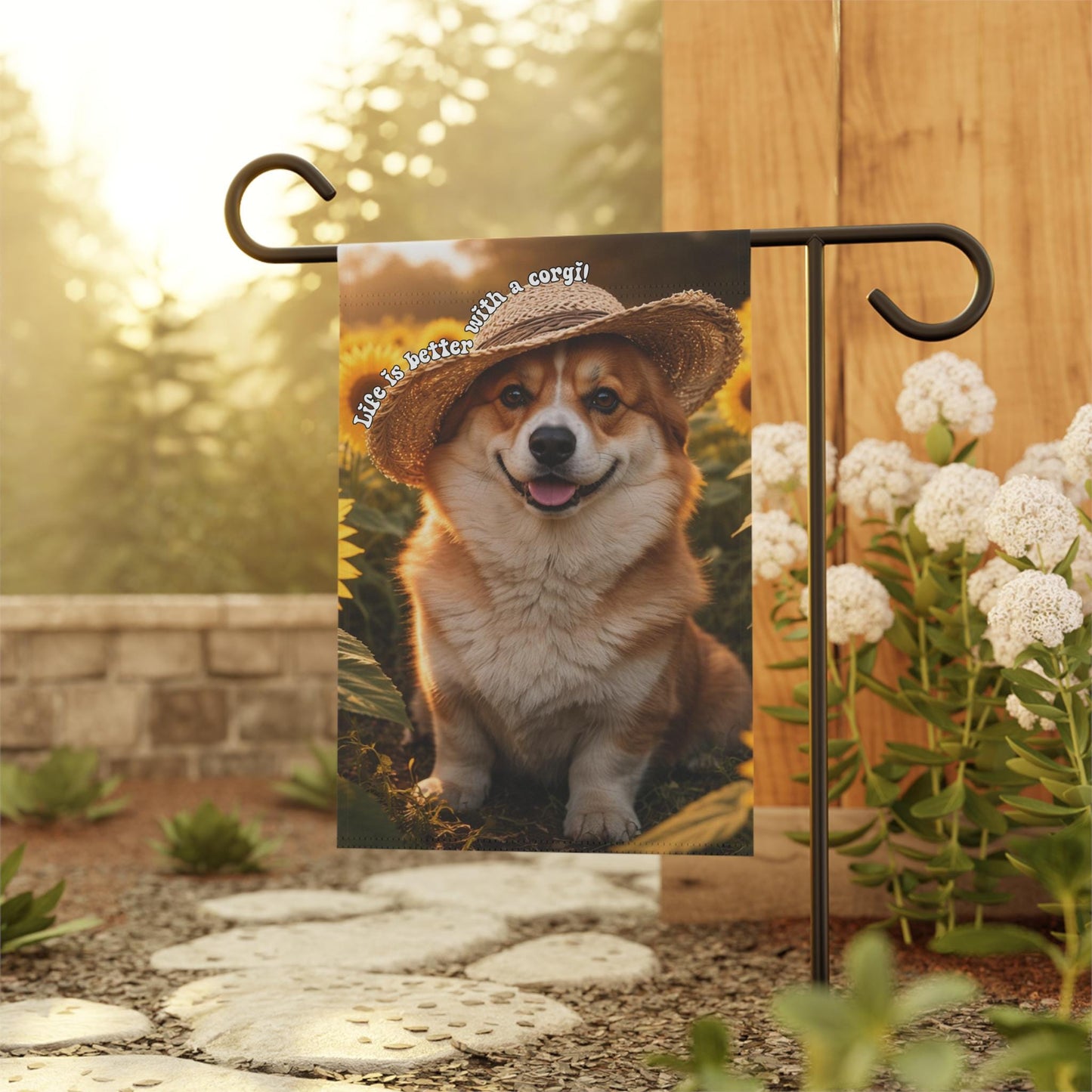 Life Is Better With A Corgi Garden Flag, Adorable Sunflower Corgi Mom Yard Banner, Outdoor Dog Lover Decor, Spring Summer Flowers Decoration