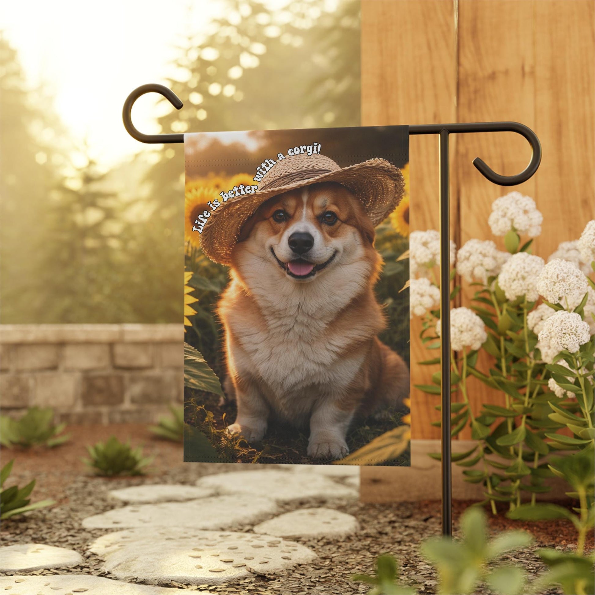 Life Is Better With A Corgi Garden Flag, Adorable Sunflower Corgi Mom Yard Banner, Outdoor Dog Lover Decor, Spring Summer Flowers Decoration
