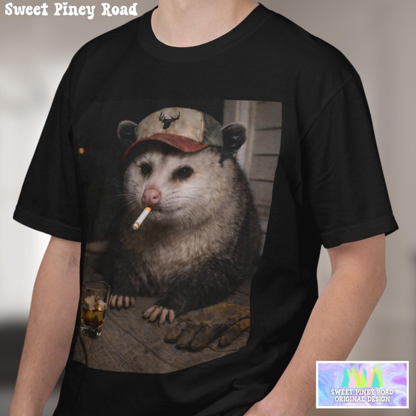 Funny Possum Shirt, Hilarious Smoking Blue Collar Opossum Tshirt, Animal Lover T-Shirt Gag Gift, Country Themed Animal Tee, Cursed Humor