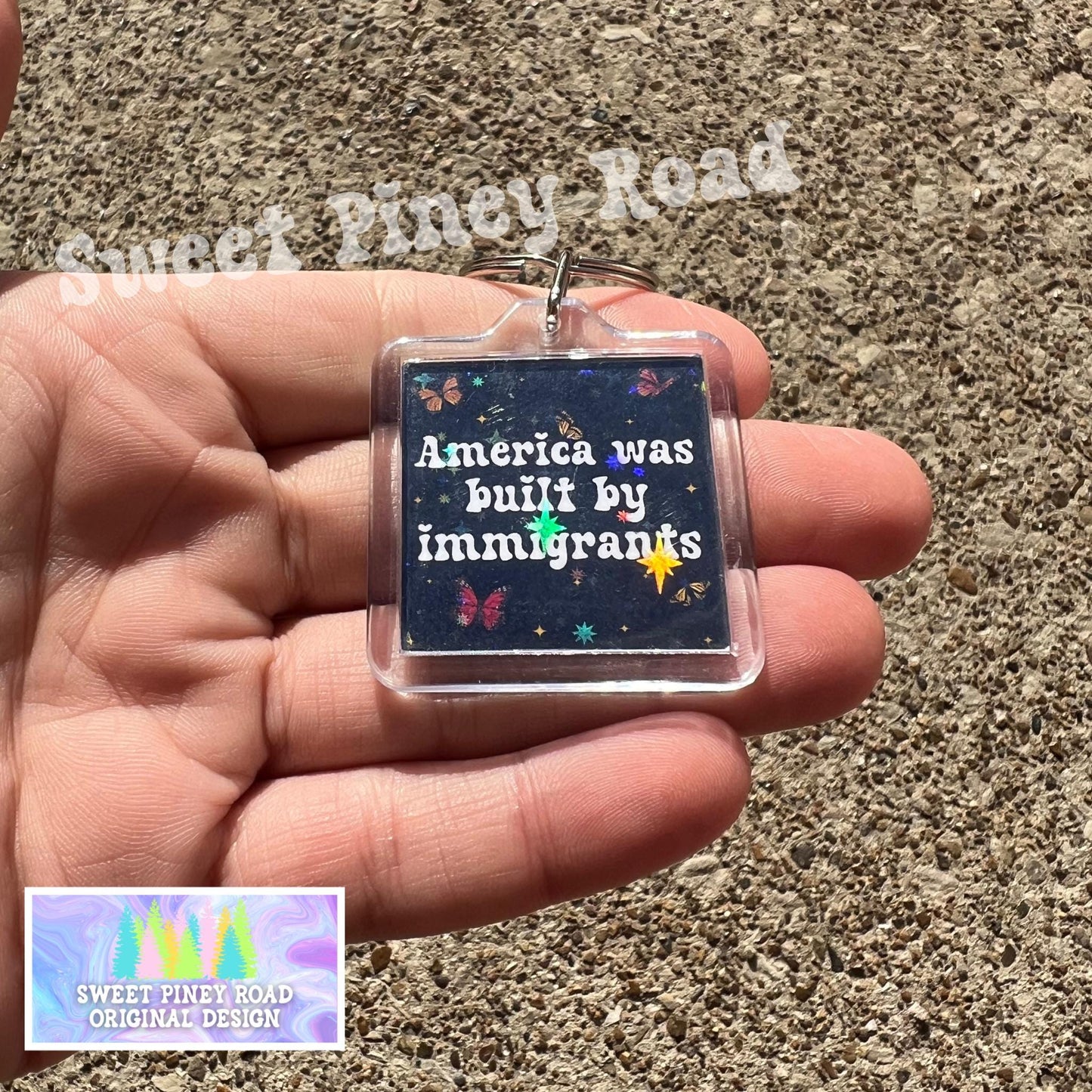 America Built By Immigrants Keychain, Abolish ICE Political Bag Charm, Anti Trump Protest Bag Tag, FDT Gift For Democrat Acrylic Key Chains