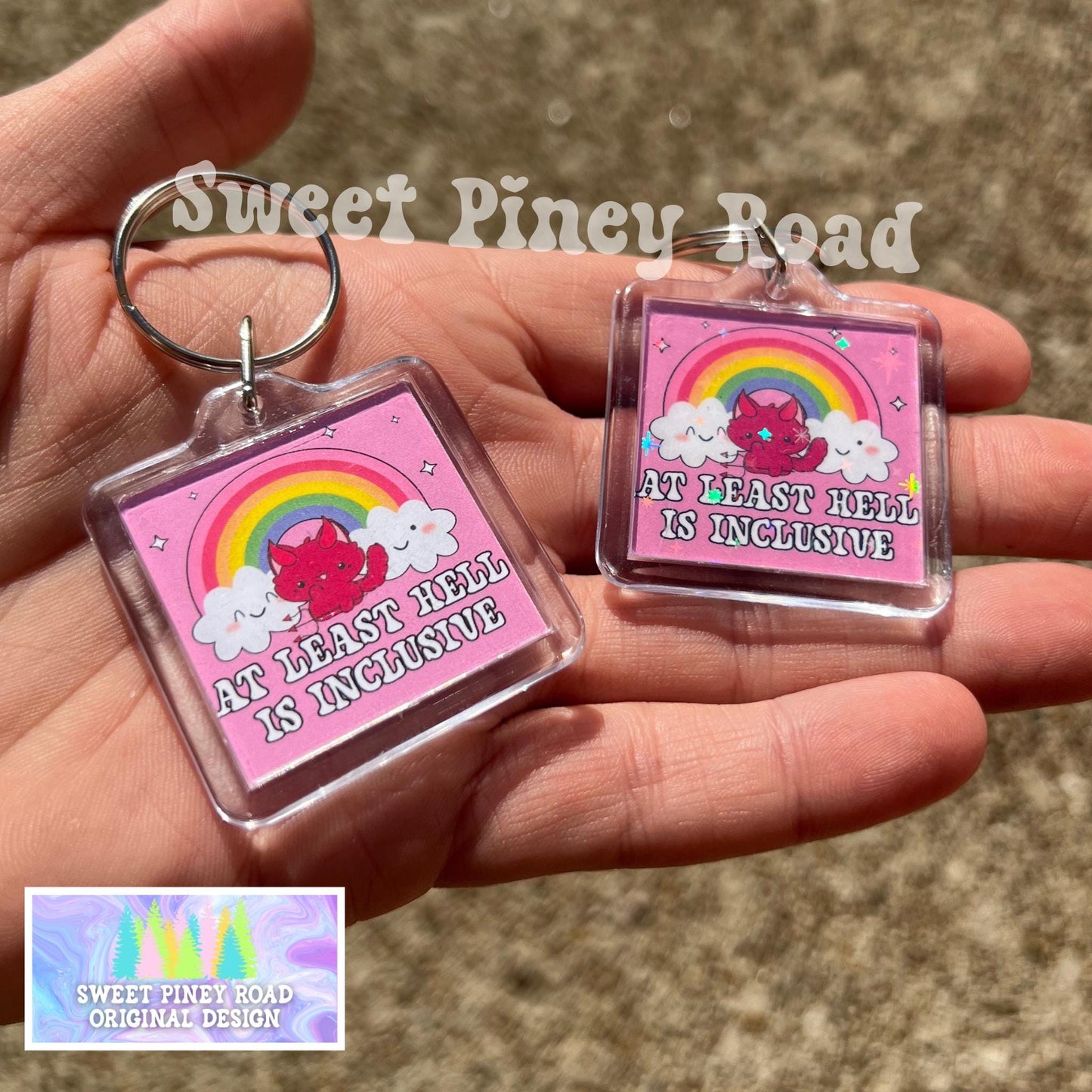 Atleast Hell Is Inclusive Keychain, Anti Trump Political Bag Charm, Cute Y2K Cat Rainbow LGBTQIA+ Protest Bag Tag, FDT Acrylic Key Chains