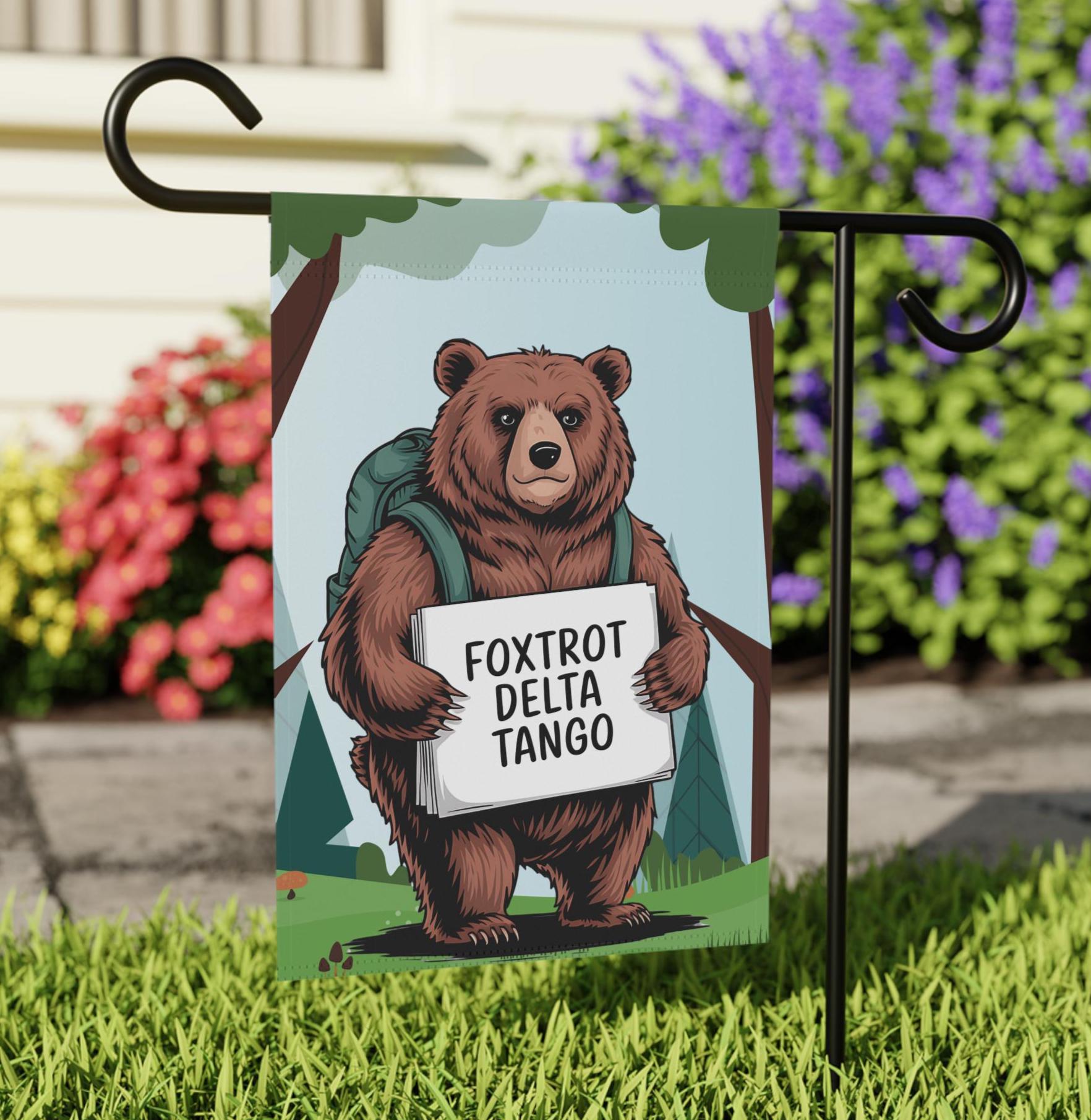 Foxtrot Delta Tango Bear Yard Flag, Liberal Garden Banner Home Decor, Leftist Eat The Rich Save Wildlife FDT Decoration Anti Trump Anti MAGA