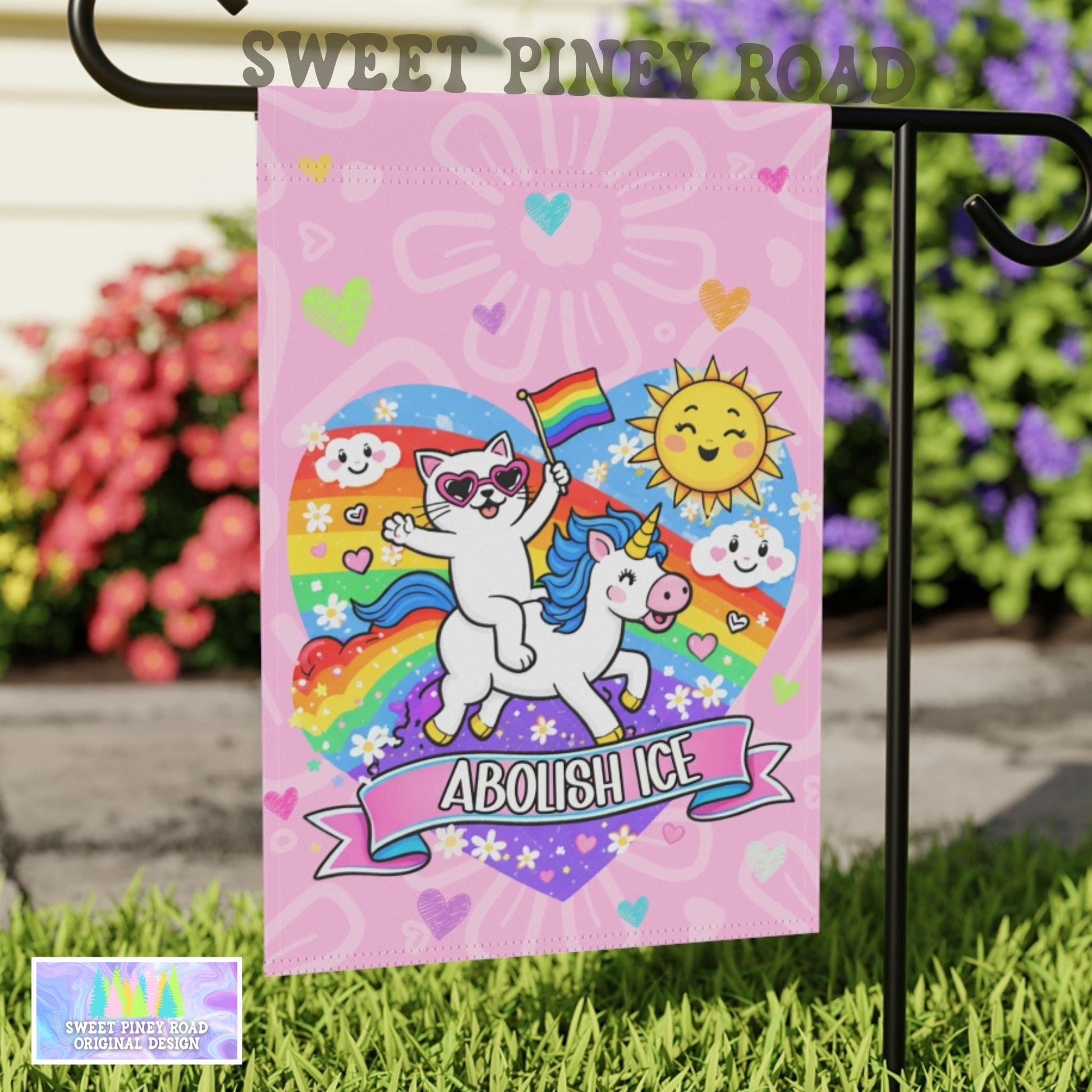 Abolish ICE Yard Sign, F*ck ICE Garden Flag, Justice For Minnesota Outdoor Decor, Chinga La Migra Decoration Anti Trump FDT Pink Cat Unicorn