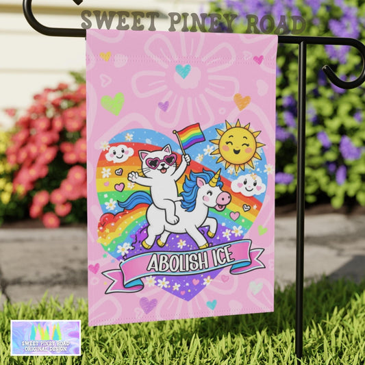 Abolish ICE Yard Sign, F*ck ICE Garden Flag, Justice For Minnesota Outdoor Decor, Chinga La Migra Decoration Anti Trump FDT Pink Cat Unicorn