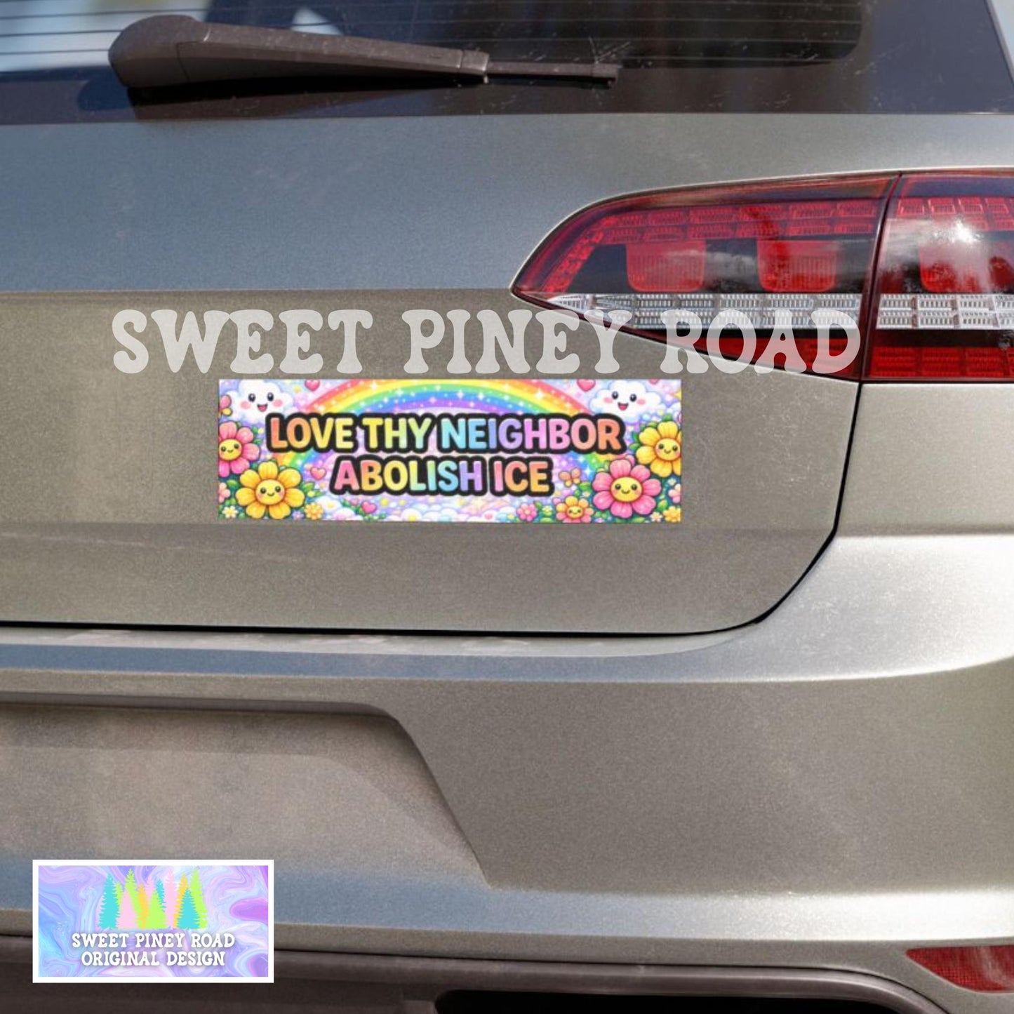 Love Thy Neighbor Abolish ICE Car Magnet, FDT Y2k Rainbow Pastel Bumper Sticker, Feminist Protest