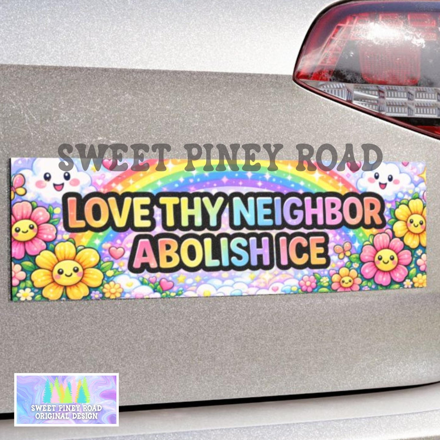 Love Thy Neighbor Abolish ICE Car Magnet, FDT Y2k Rainbow Pastel Bumper Sticker, Feminist Protest