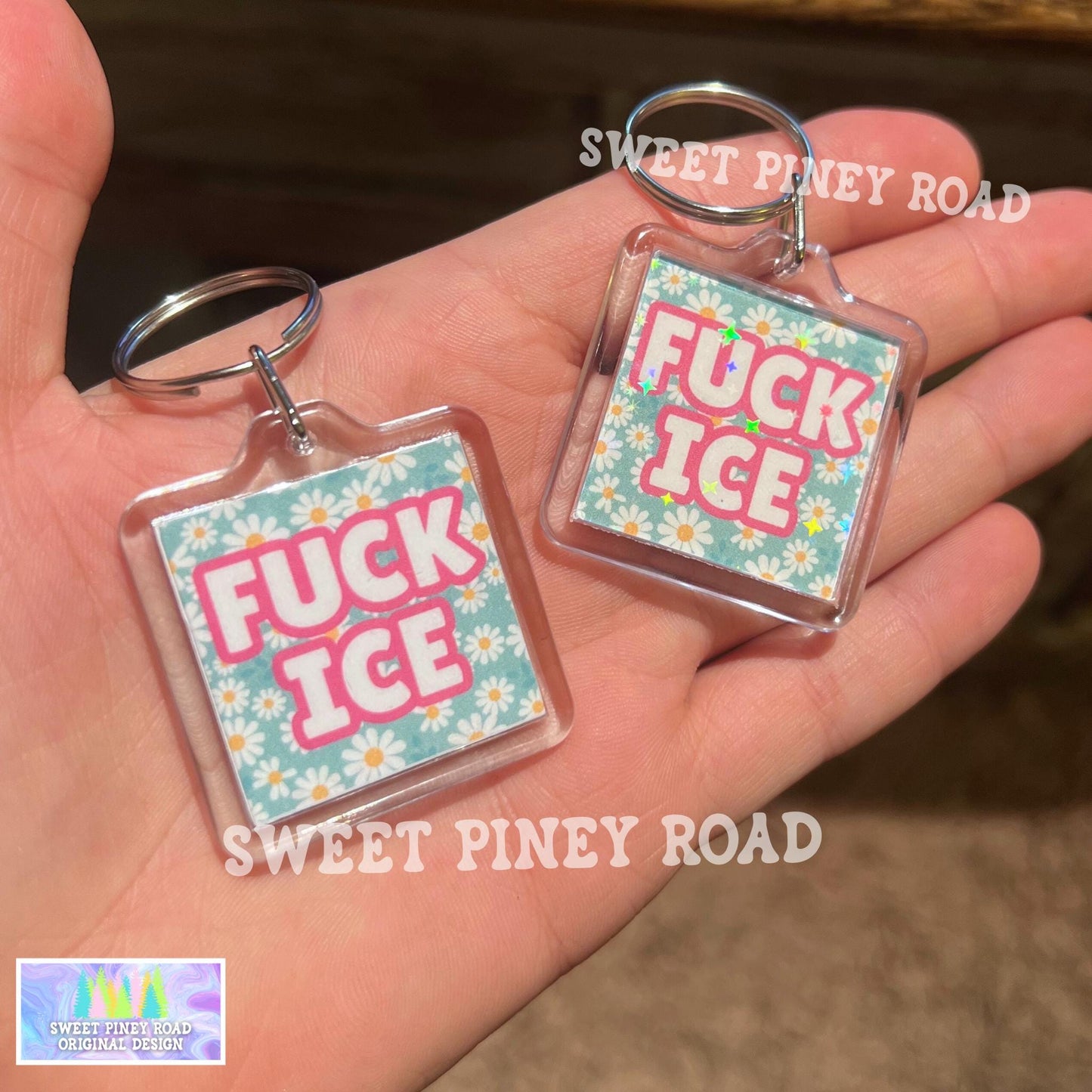 F*ck ICE Flower Keychain, Abolish ICE Political Bag Charm, Chinga La Migra, Anti Trump Protest Tag, FDT Gift For Democrat Acrylic Key Chains