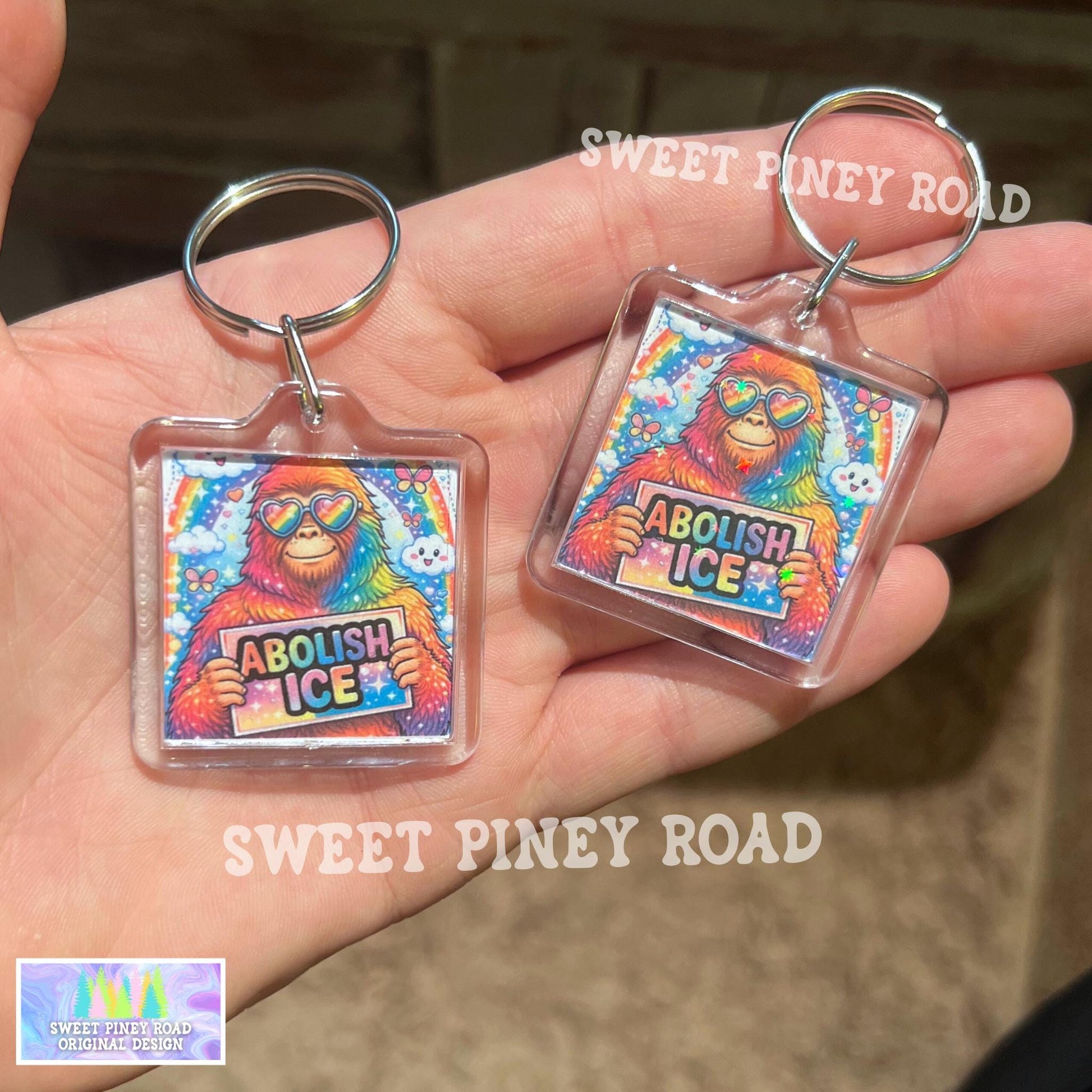 Abolish ICE Bigfoot Keychain, F*ck ICE Political Bag Charm, Chinga La Migra, Anti Trump Protest Acrylic Tag, FDT Sasquatch Pastel Rainbow