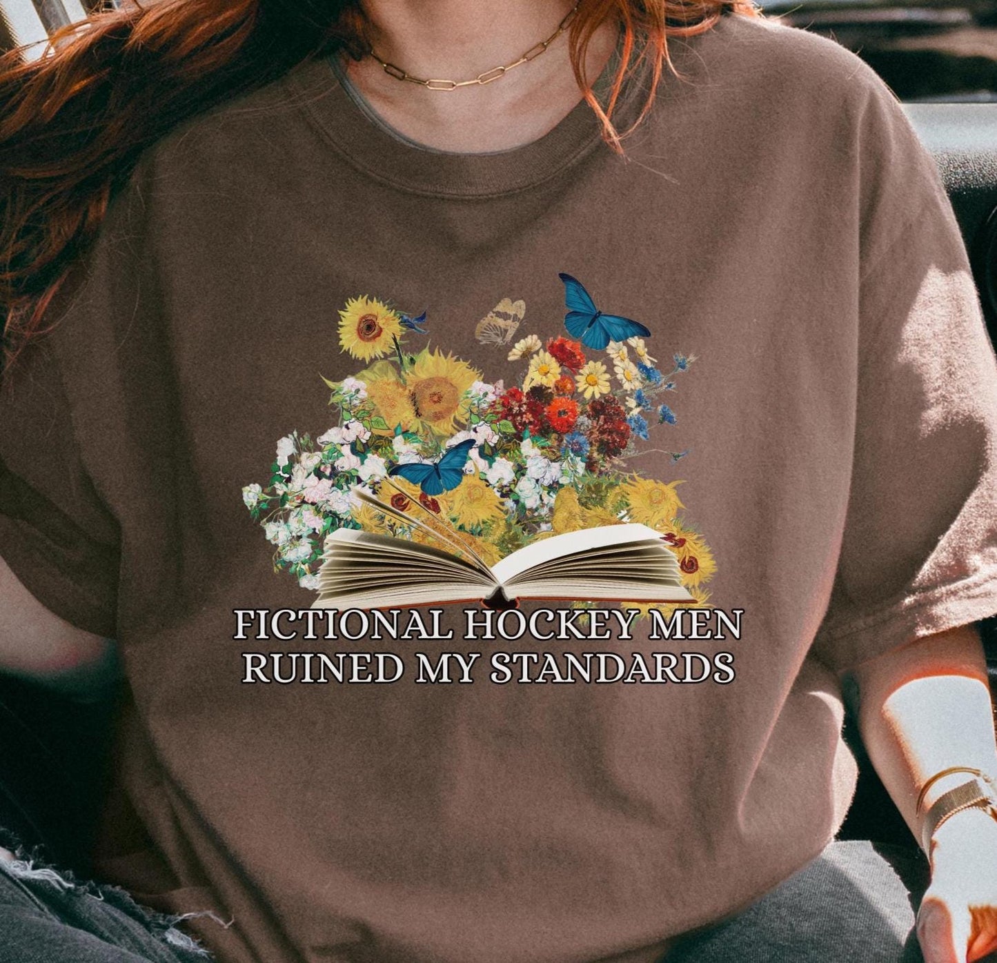 Hockey Book Lover Romance Tshirt, Enemies to Lovers Tee, Bookish Fictional Men Ruined My Standards Shirt