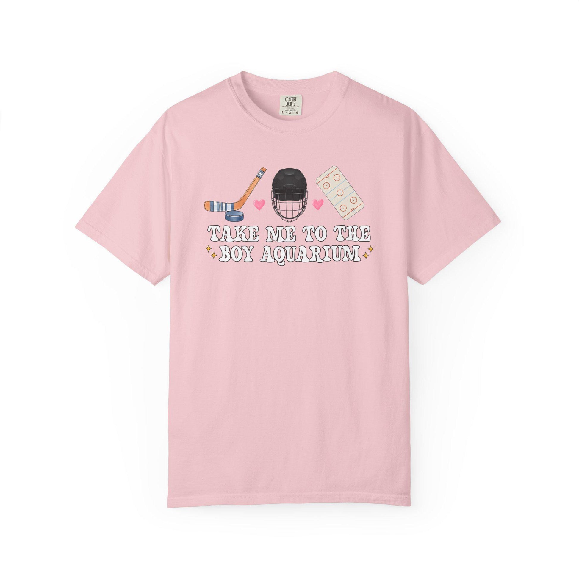 Take Me To The Boy Aquarium Shirt, Funny Hockey Mom Tee, Sarcastic Game Day Shirt, Witty Hockey Fan Gift Comfort Colors T-Shirt