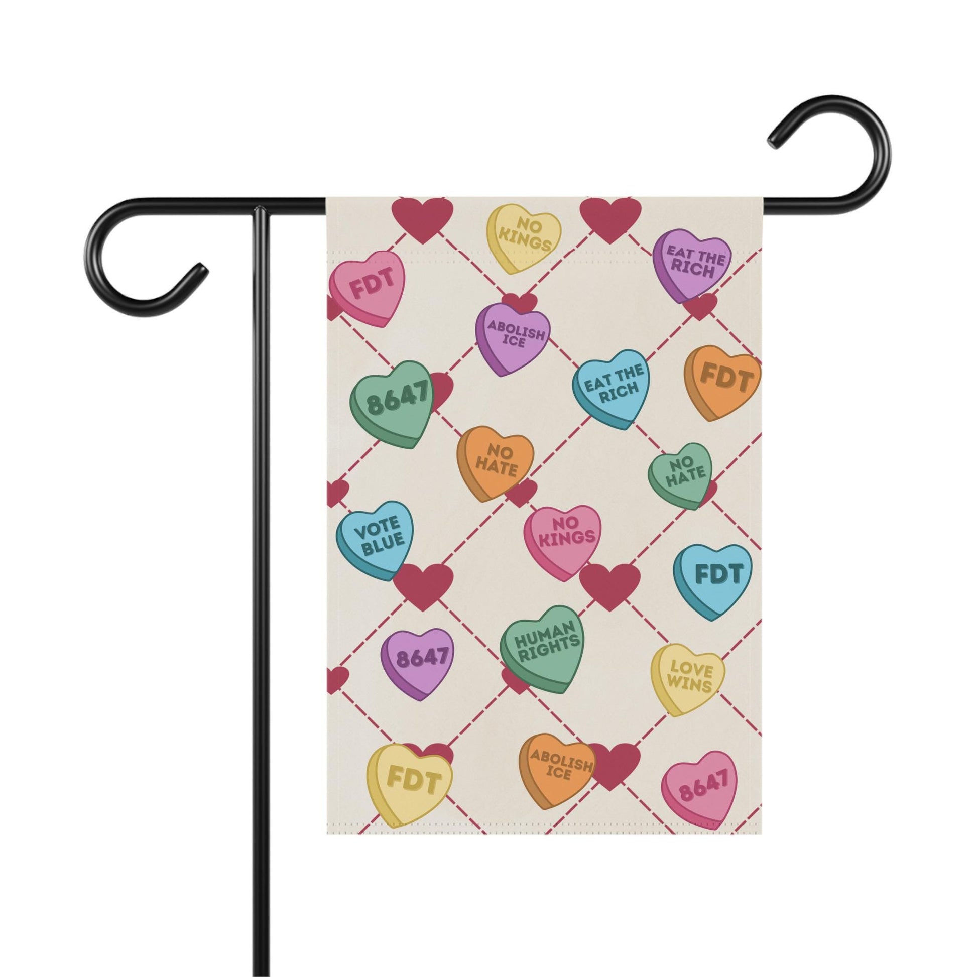 Subtle FDT Candy Hearts Anti-Trump Garden Flag, Leftist Valentine's Day Protest Resist Yard Banner, Political Outdoor Decor