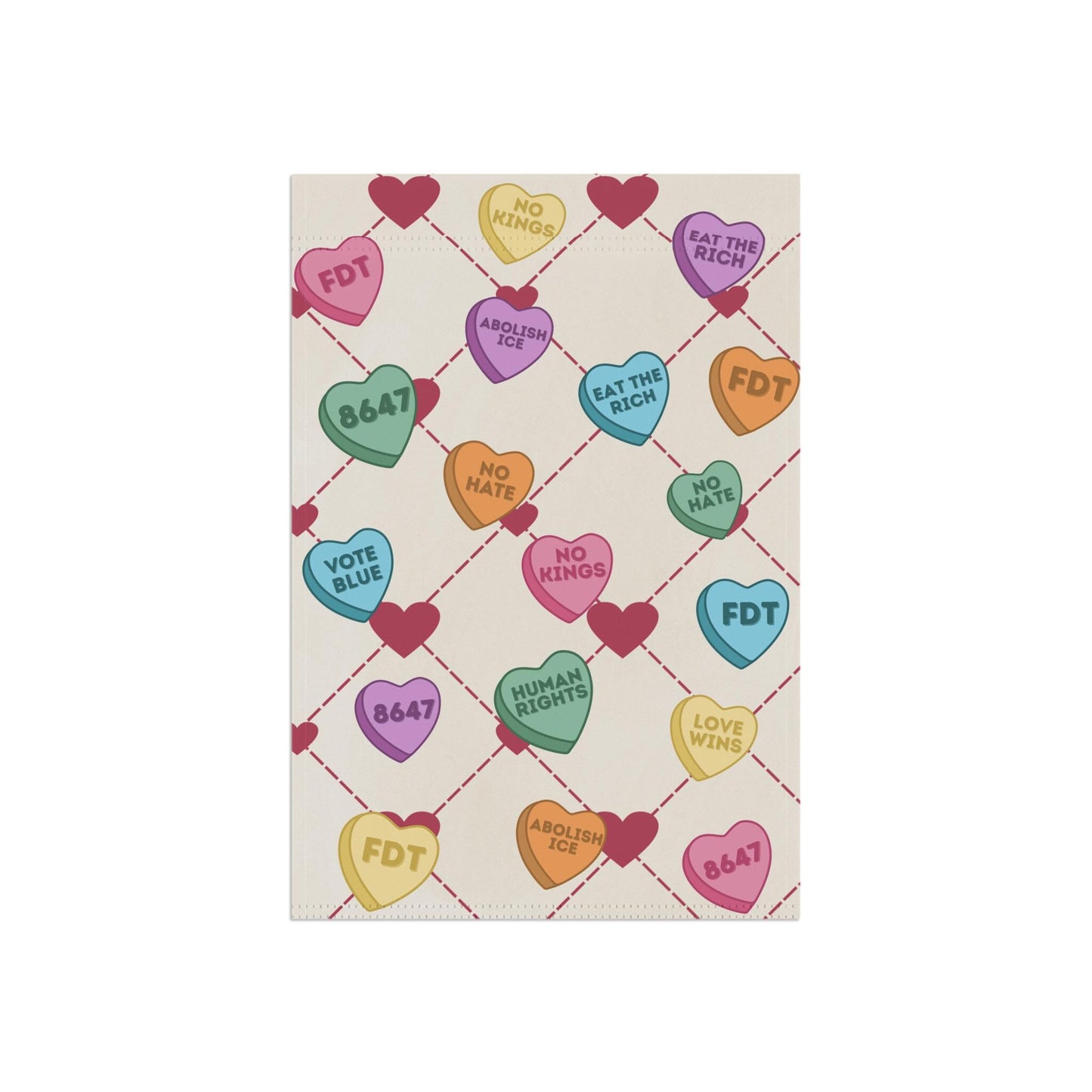Subtle FDT Candy Hearts Anti-Trump Garden Flag, Leftist Valentine's Day Protest Resist Yard Banner, Political Outdoor Decor
