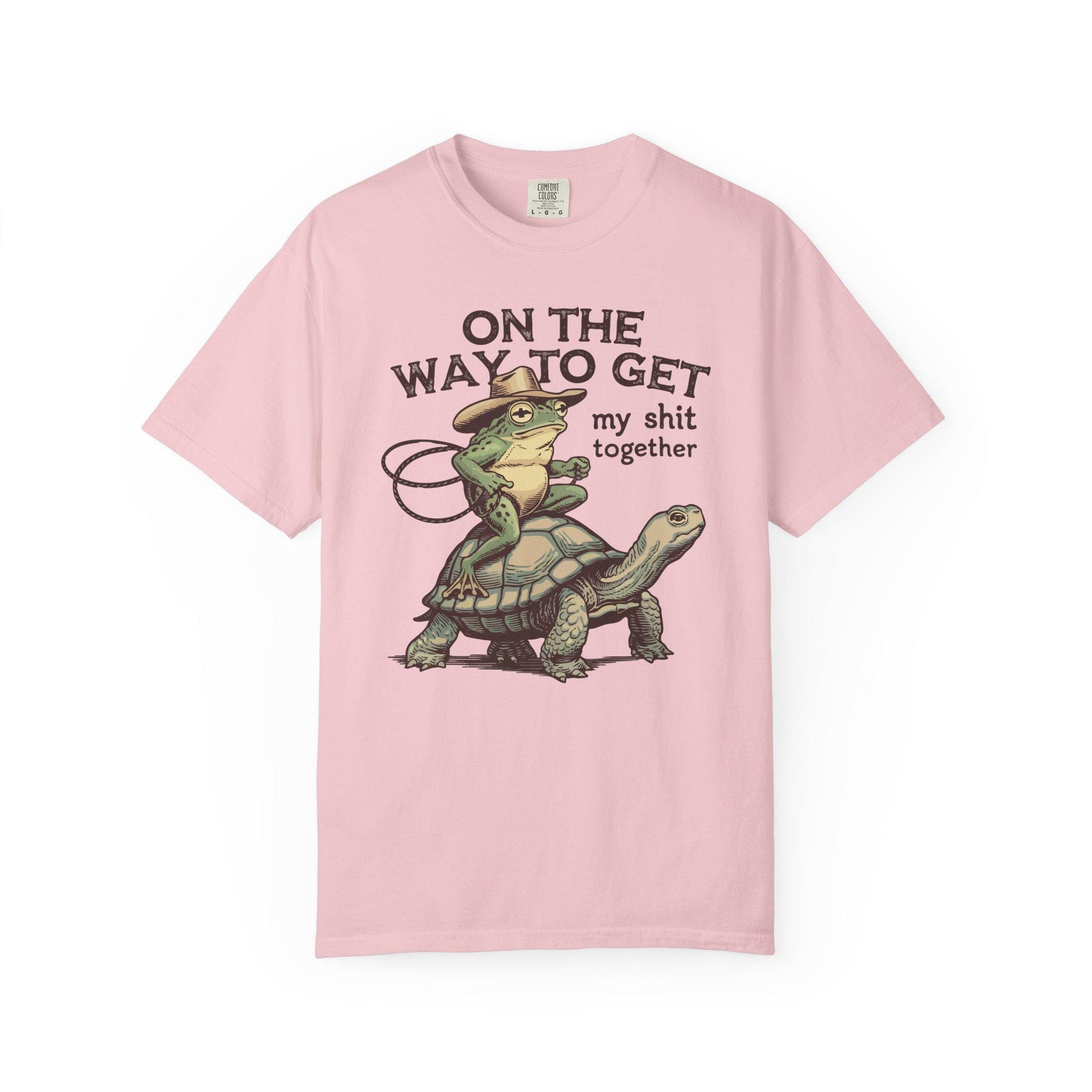 On My Way To Get My Sh*t Together Tshirt, Frog Riding Turtle Shirt, Funny Gen Z Meme Humor T-Shirt, Hilarious Cowboy Toad Tee