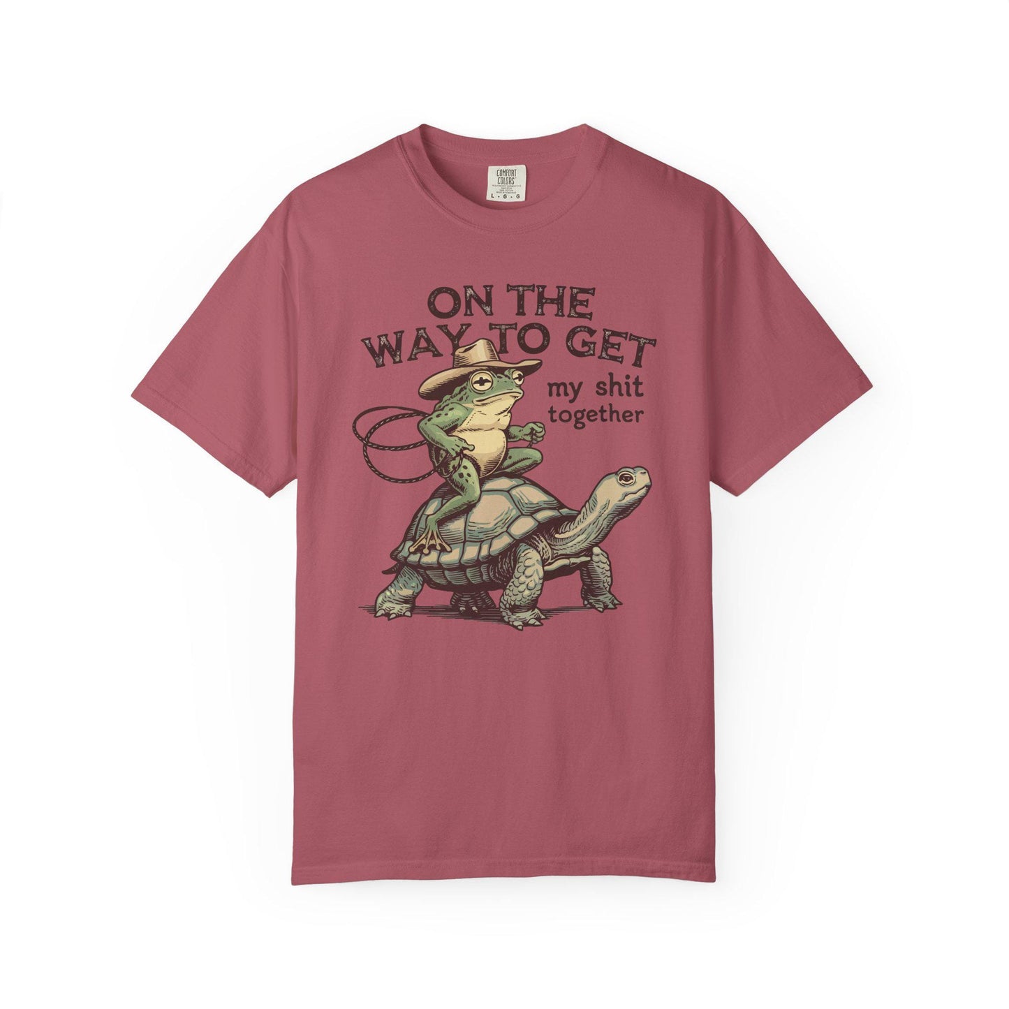 On My Way To Get My Sh*t Together Tshirt, Frog Riding Turtle Shirt, Funny Gen Z Meme Humor T-Shirt, Hilarious Cowboy Toad Tee