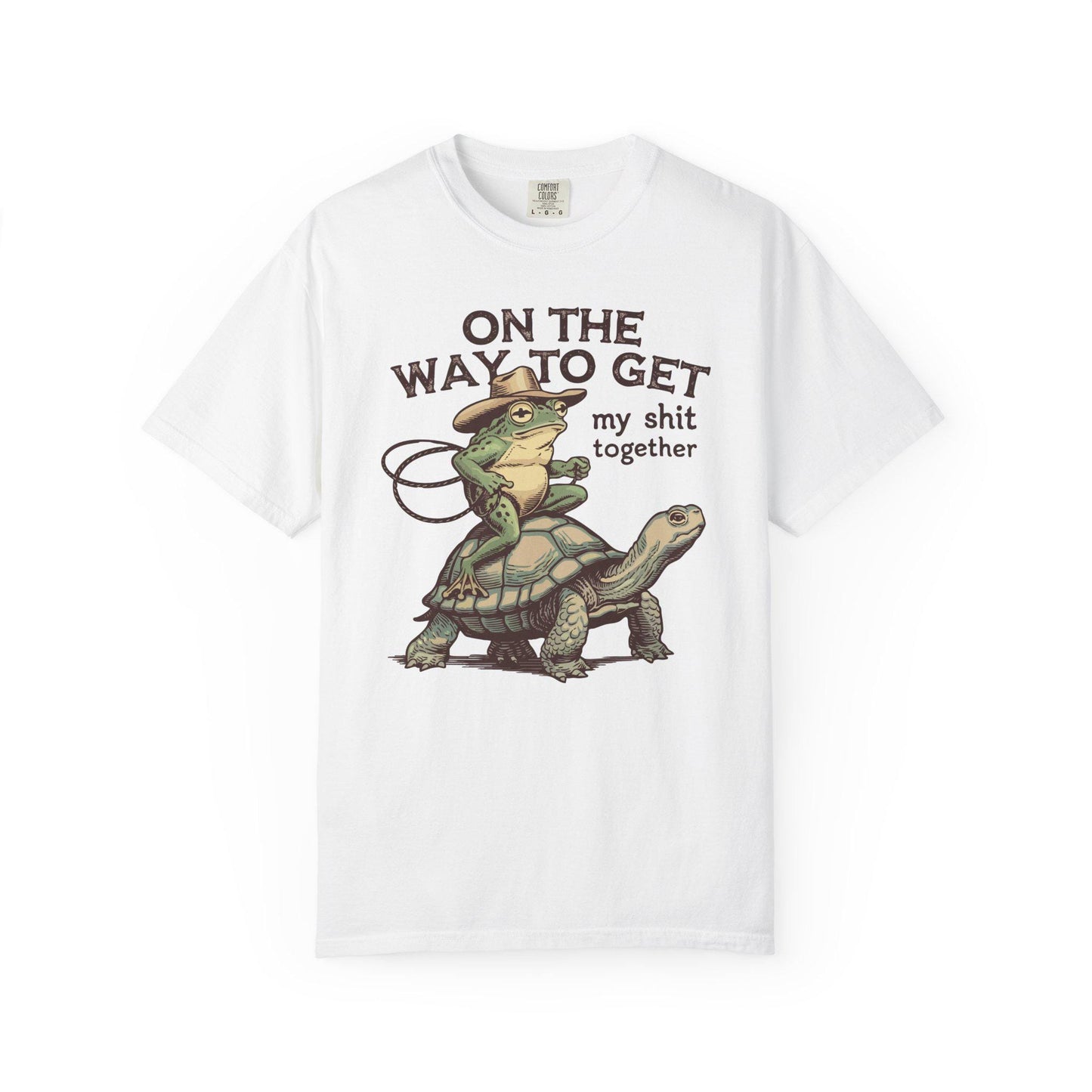 On My Way To Get My Sh*t Together Tshirt, Frog Riding Turtle Shirt, Funny Gen Z Meme Humor T-Shirt, Hilarious Cowboy Toad Tee