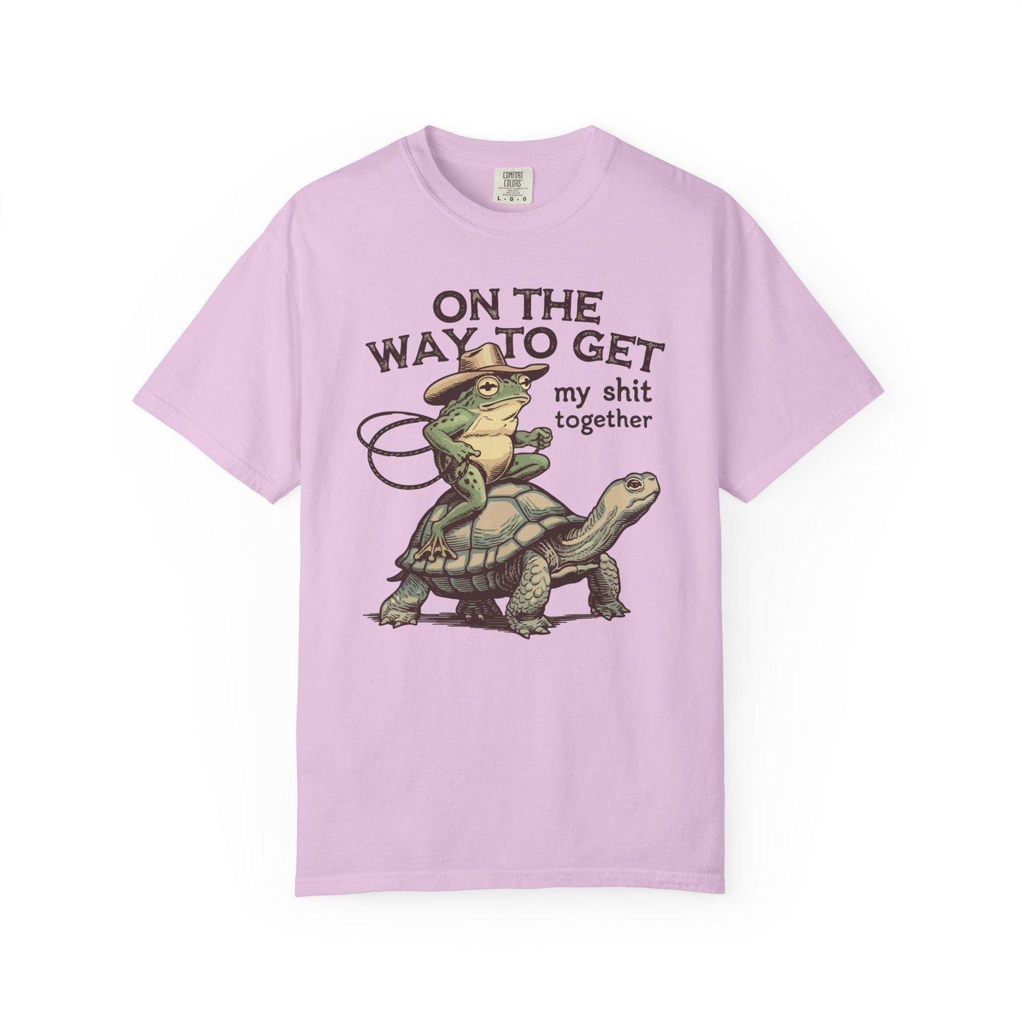 On My Way To Get My Sh*t Together Tshirt, Frog Riding Turtle Shirt, Funny Gen Z Meme Humor T-Shirt, Hilarious Cowboy Toad Tee