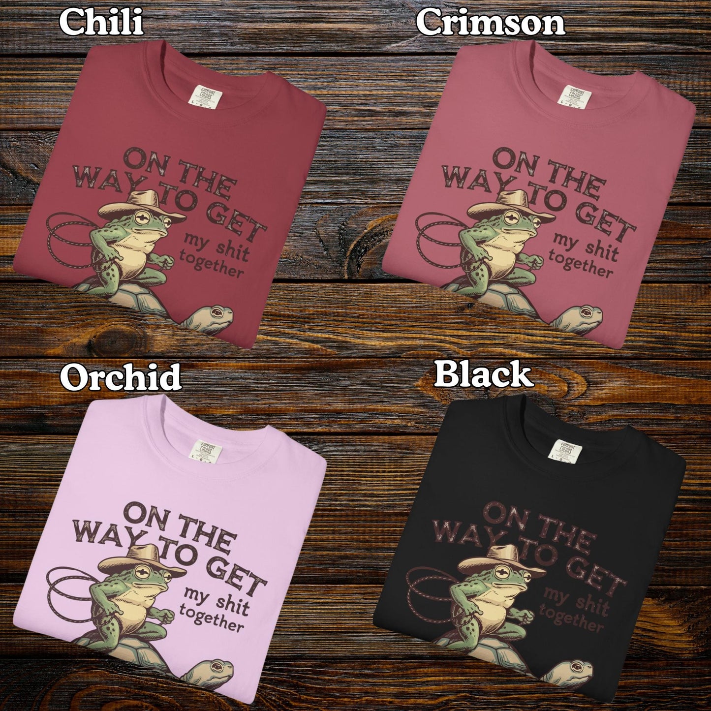 On My Way To Get My Sh*t Together Tshirt, Frog Riding Turtle Shirt, Funny Gen Z Meme Humor T-Shirt, Hilarious Cowboy Toad Tee