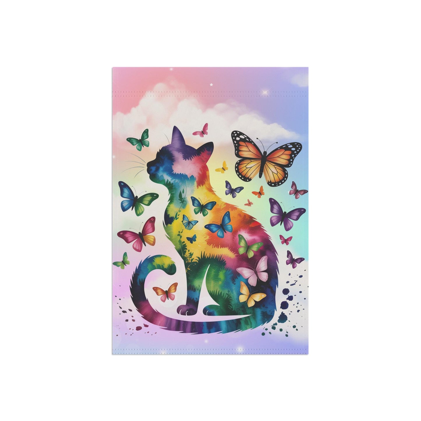 Abstract Butterfly Cat Yard Banner, Outdoor Beautiful Spring Decor, Garden Sign for Kitty Lover