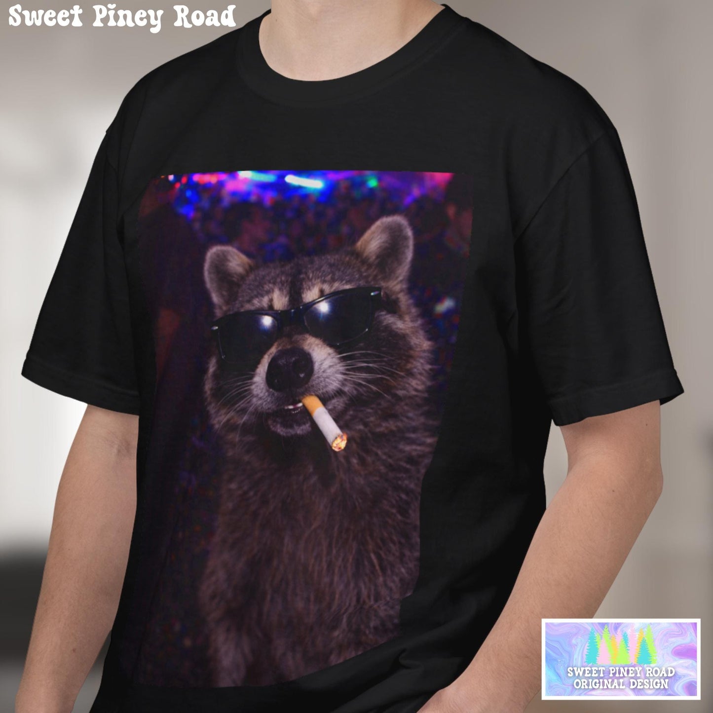 Funny Raccoon Shirt, Hilarious Smoking Night Club Raccoon T-Shirt, Animal Lover TShirt Gag Gift, Waddup Babygirl? Tee
