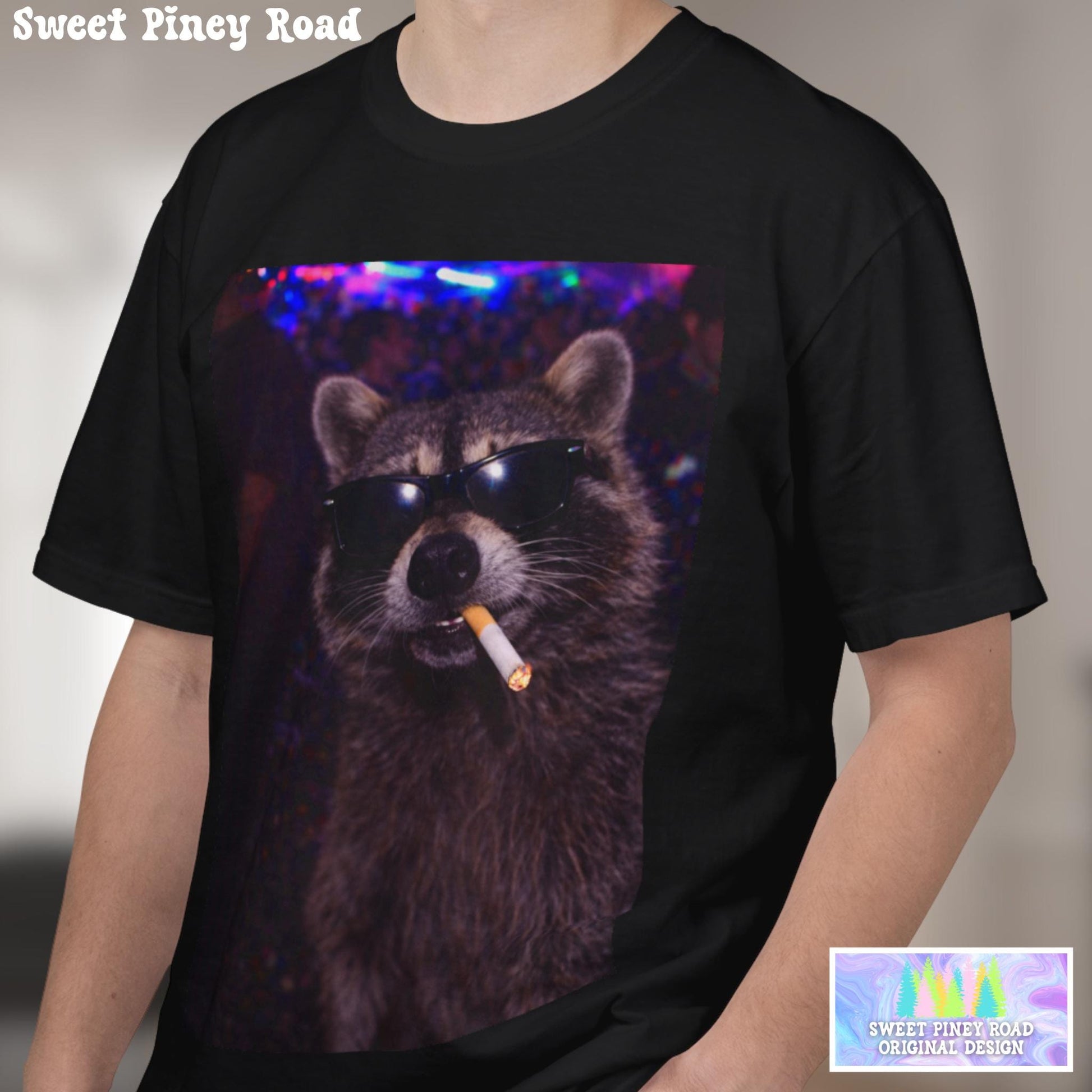 Funny Raccoon Shirt, Hilarious Smoking Night Club Raccoon T-Shirt, Animal Lover TShirt Gag Gift, Waddup Babygirl? Tee