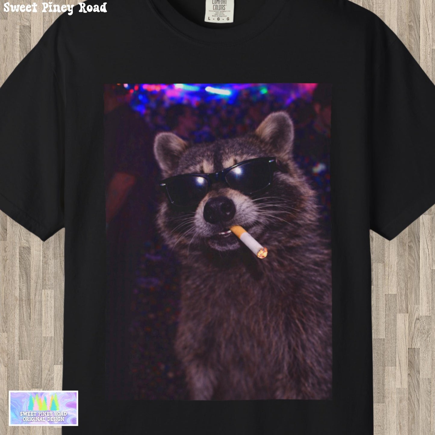 Funny Raccoon Shirt, Hilarious Smoking Night Club Raccoon T-Shirt, Animal Lover TShirt Gag Gift, Waddup Babygirl? Tee