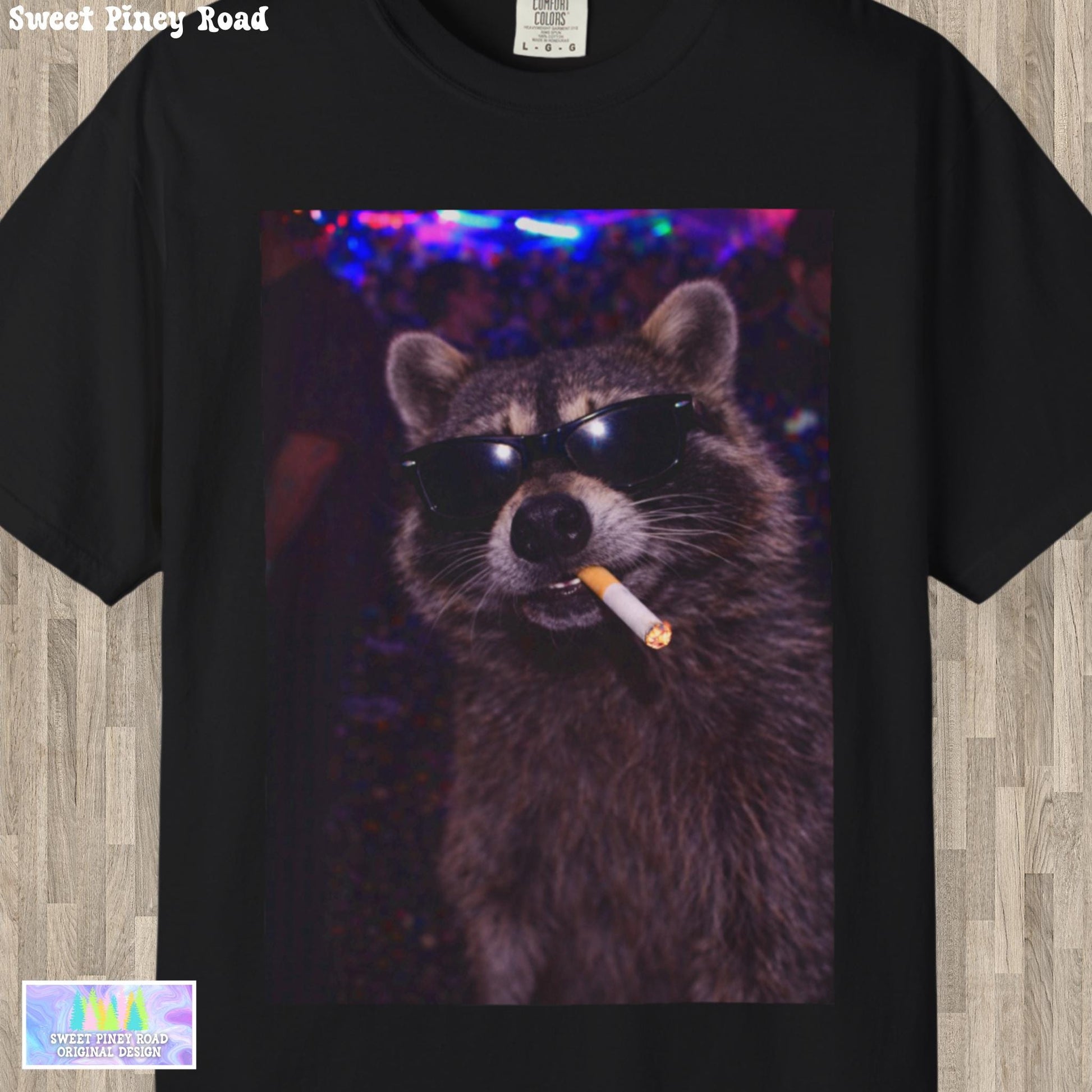 Funny Raccoon Shirt, Hilarious Smoking Night Club Raccoon T-Shirt, Animal Lover TShirt Gag Gift, Waddup Babygirl? Tee