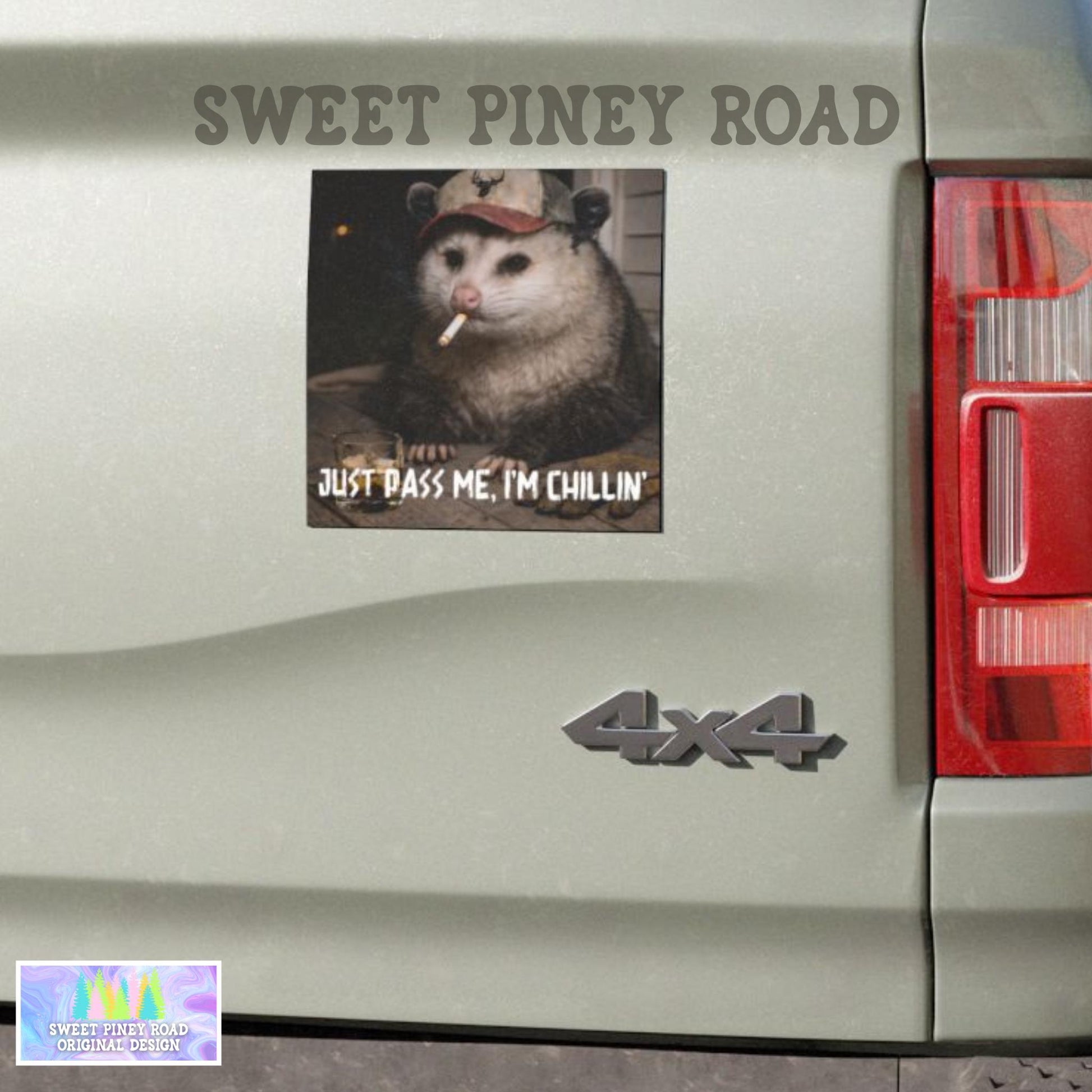 Funny Possum Car Magnet, Hilarious Smoking Country Themed Opossum, Outdoor Waterproof Animal Lover Gag Gift, Just Pass Me Already Im Chillin