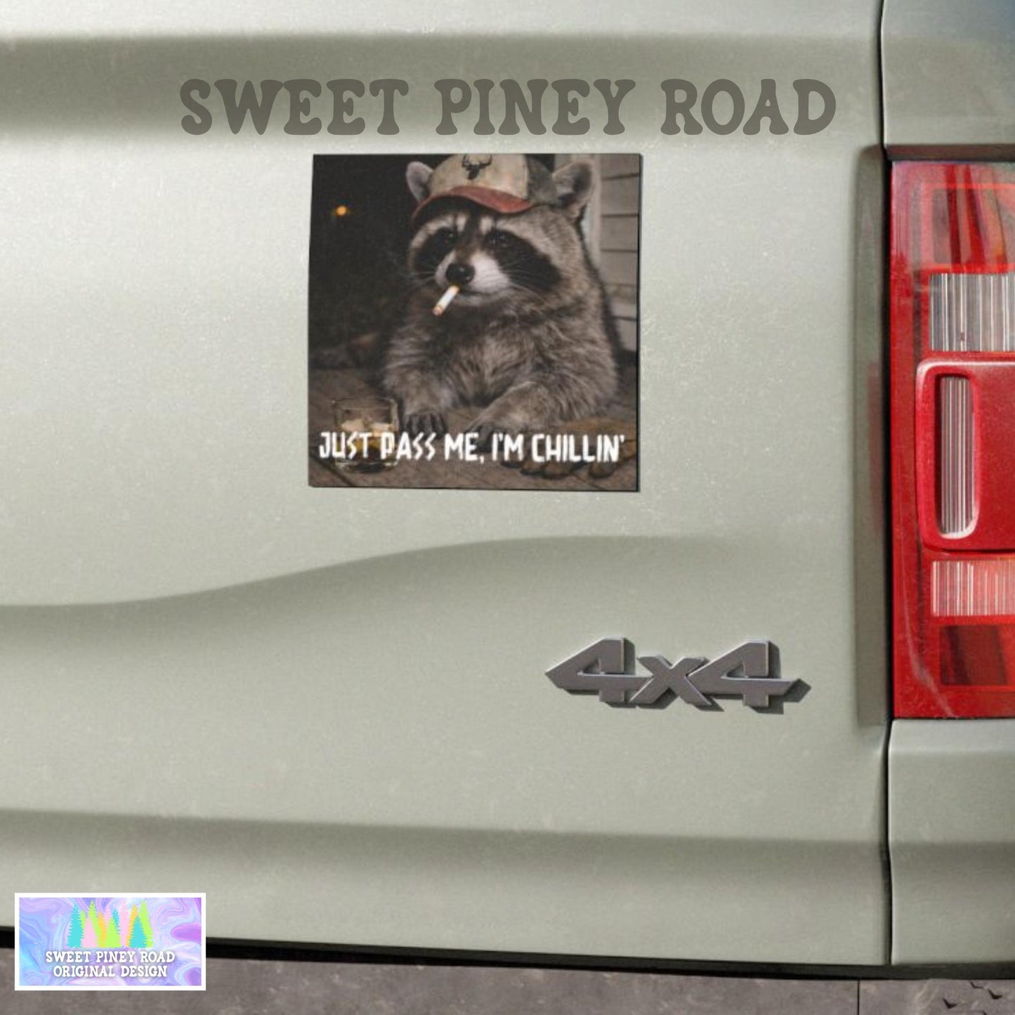 Funny Raccoon Car Magnet, Hilarious Smoking Blue Collar Racoon, Outdoor Waterproof Animal Lover Gag Gift, Just Pass Me Country Themed Animal
