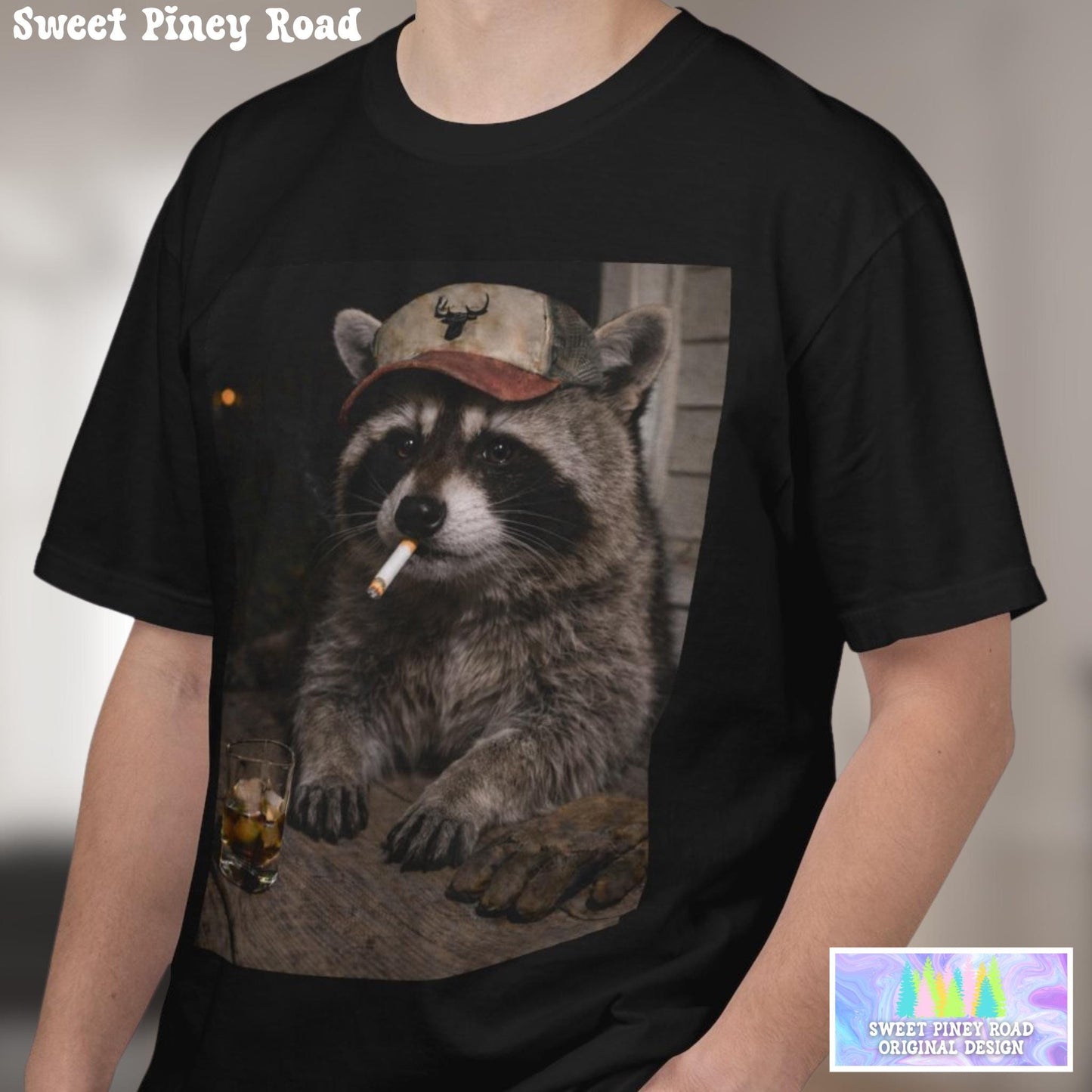 Funny Raccoon Shirt, Hilarious Smoking Blue Collar Racoon Tshirt, Animal Lover T-Shirt Gag Gift, Country Themed Animal Tee, Cursed Humor