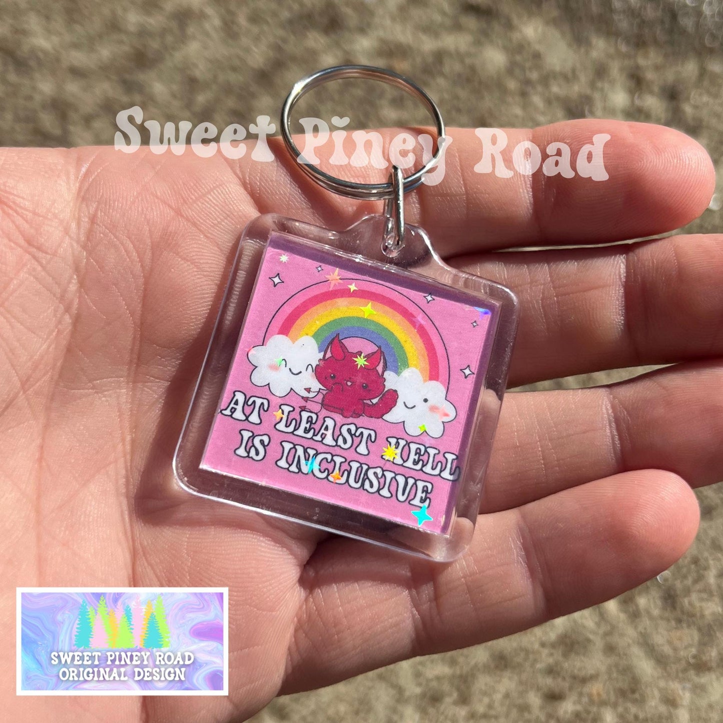 Atleast Hell Is Inclusive Keychain, Anti Trump Political Bag Charm, Cute Y2K Cat Rainbow LGBTQIA+ Protest Bag Tag, FDT Acrylic Key Chains