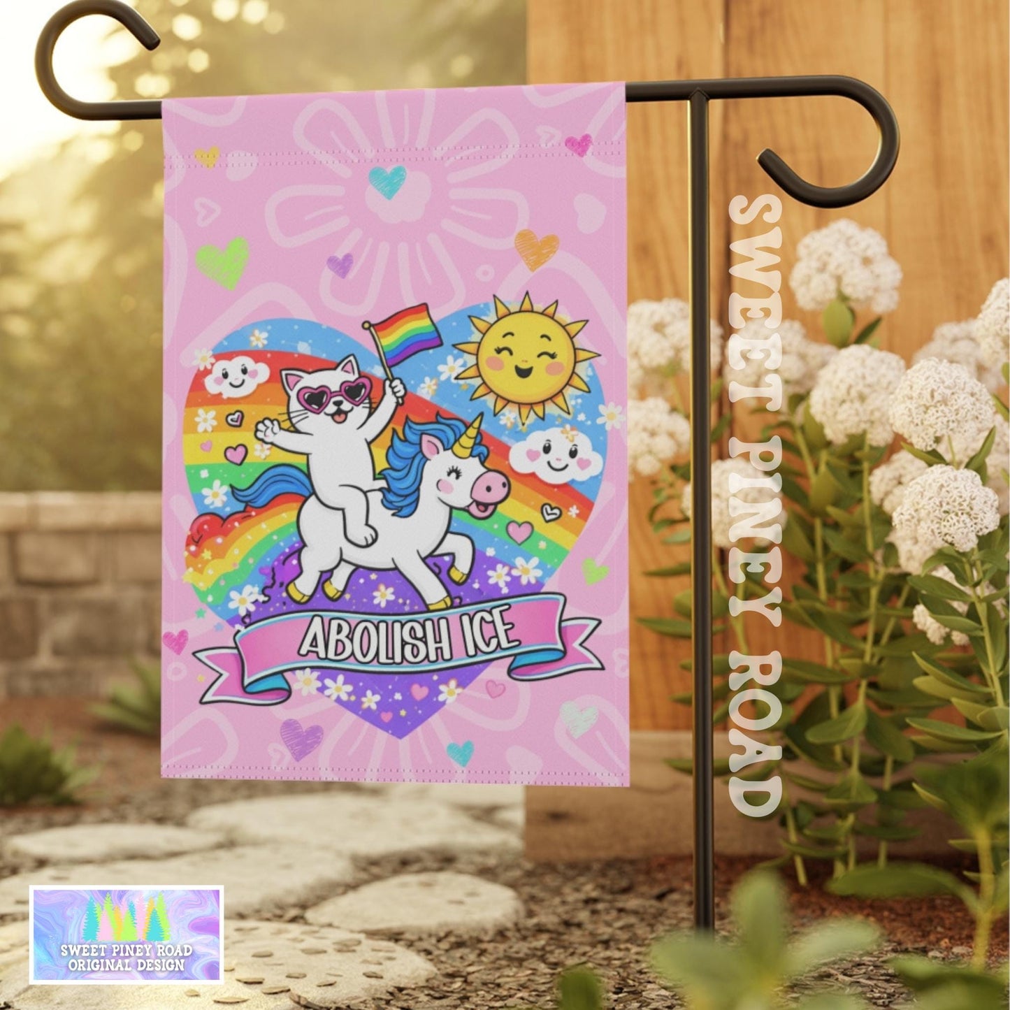 Abolish ICE Yard Sign, F*ck ICE Garden Flag, Justice For Minnesota Outdoor Decor, Chinga La Migra Decoration Anti Trump FDT Pink Cat Unicorn