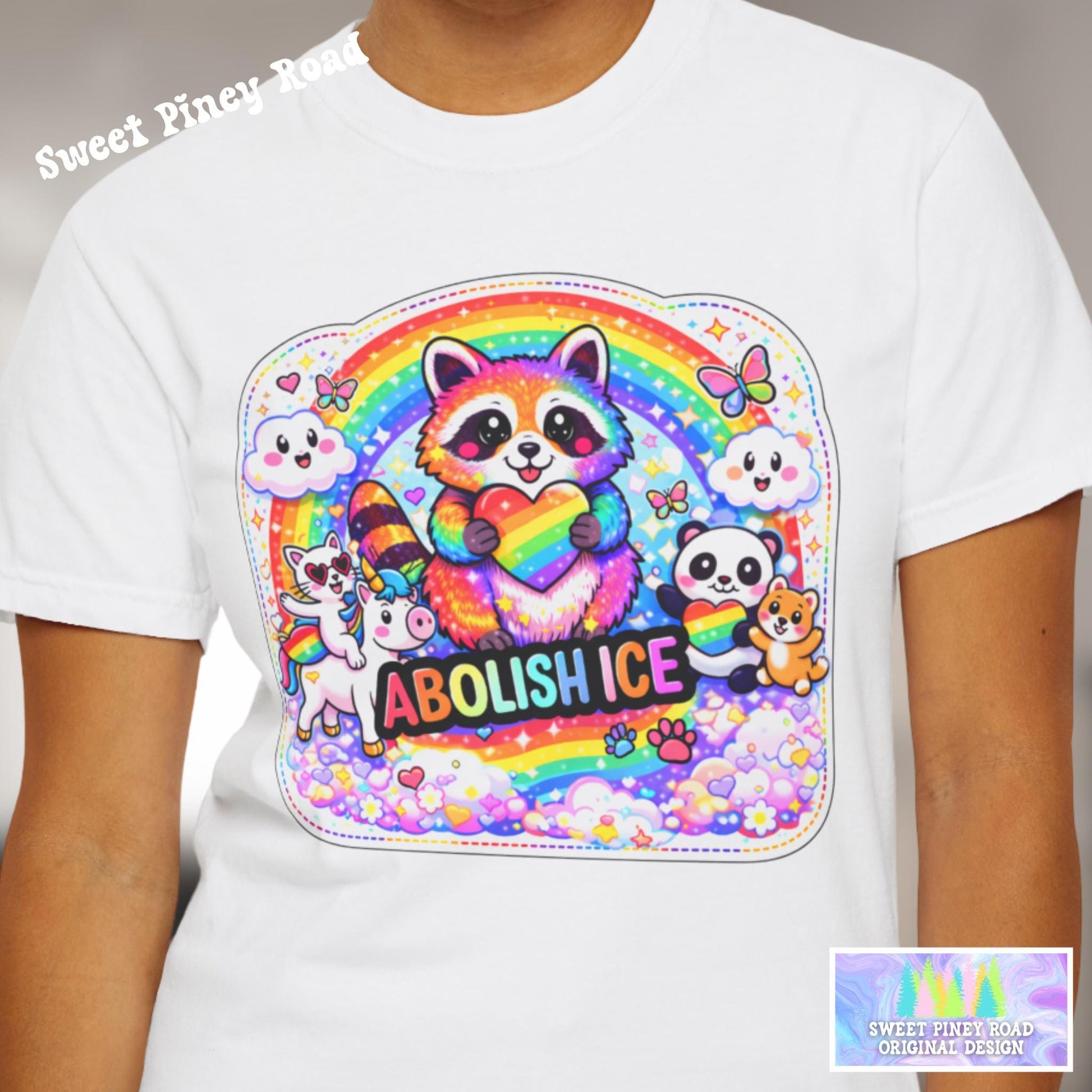 Abolish ICE Shirt, F*ck ICE Raccoon Rainbow Y2k Aesthetic Tshirt, Adorable FDT Protest Feminist T-Shirt, Activism Human Rights Tee