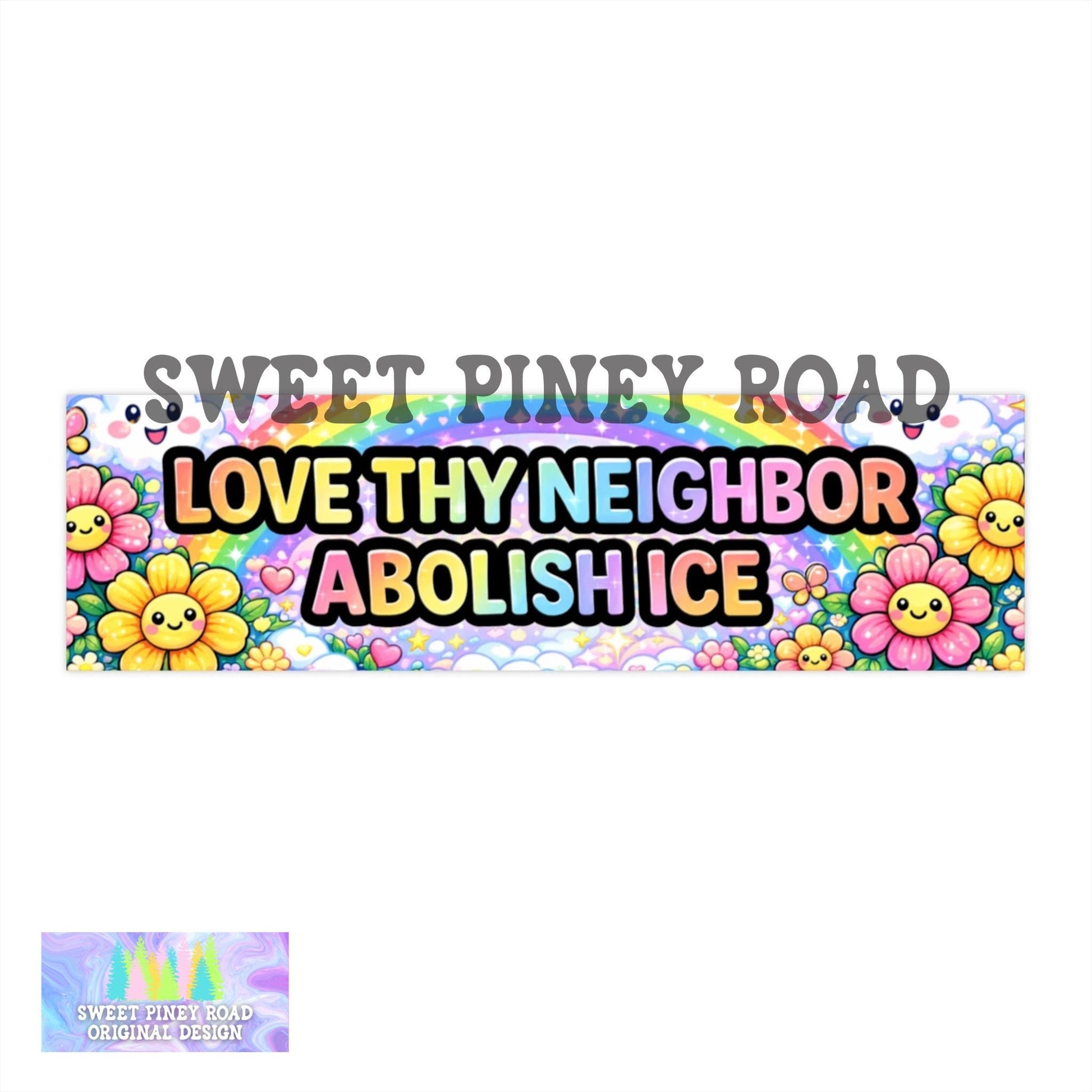 Love Thy Neighbor Abolish ICE Car Magnet, FDT Y2k Rainbow Pastel Bumper Sticker, Feminist Protest