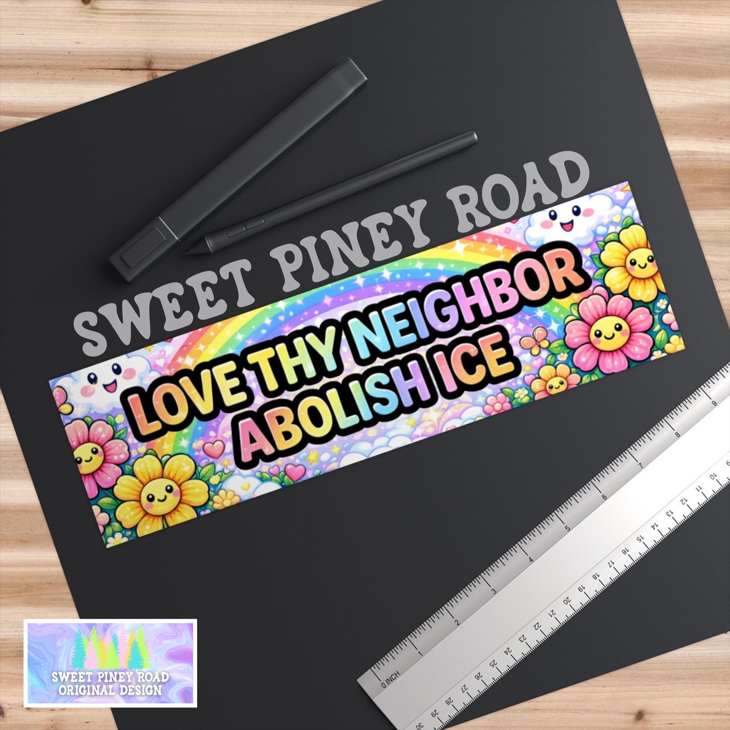Love Thy Neighbor Abolish ICE Car Magnet, FDT Y2k Rainbow Pastel Bumper Sticker, Feminist Protest