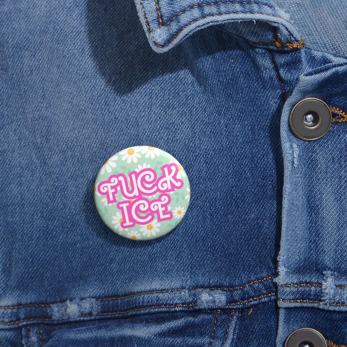 F*ck ICE Button, Abolish Ice Pin, Anti-Trump Anti-ICE Pro Immigrants Buttons, Pink Floral Flower Pins