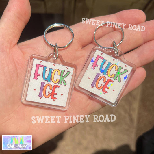 F*ck ICE Heart Keychain, Abolish ICE Political Bag Charm, Chinga La Migra, Anti Trump Protest Tag, FDT Rainbow Y2K Acrylic Key Chains